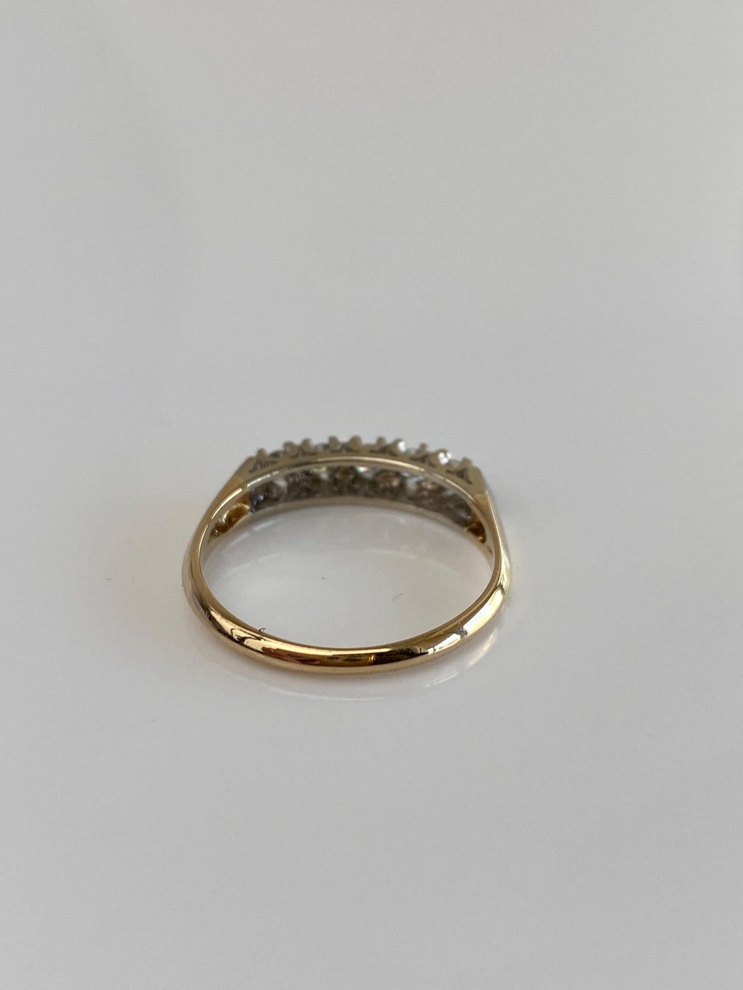 Vintage Solid 14k White & Yellow Gold Diamond Row Ring - Size 7