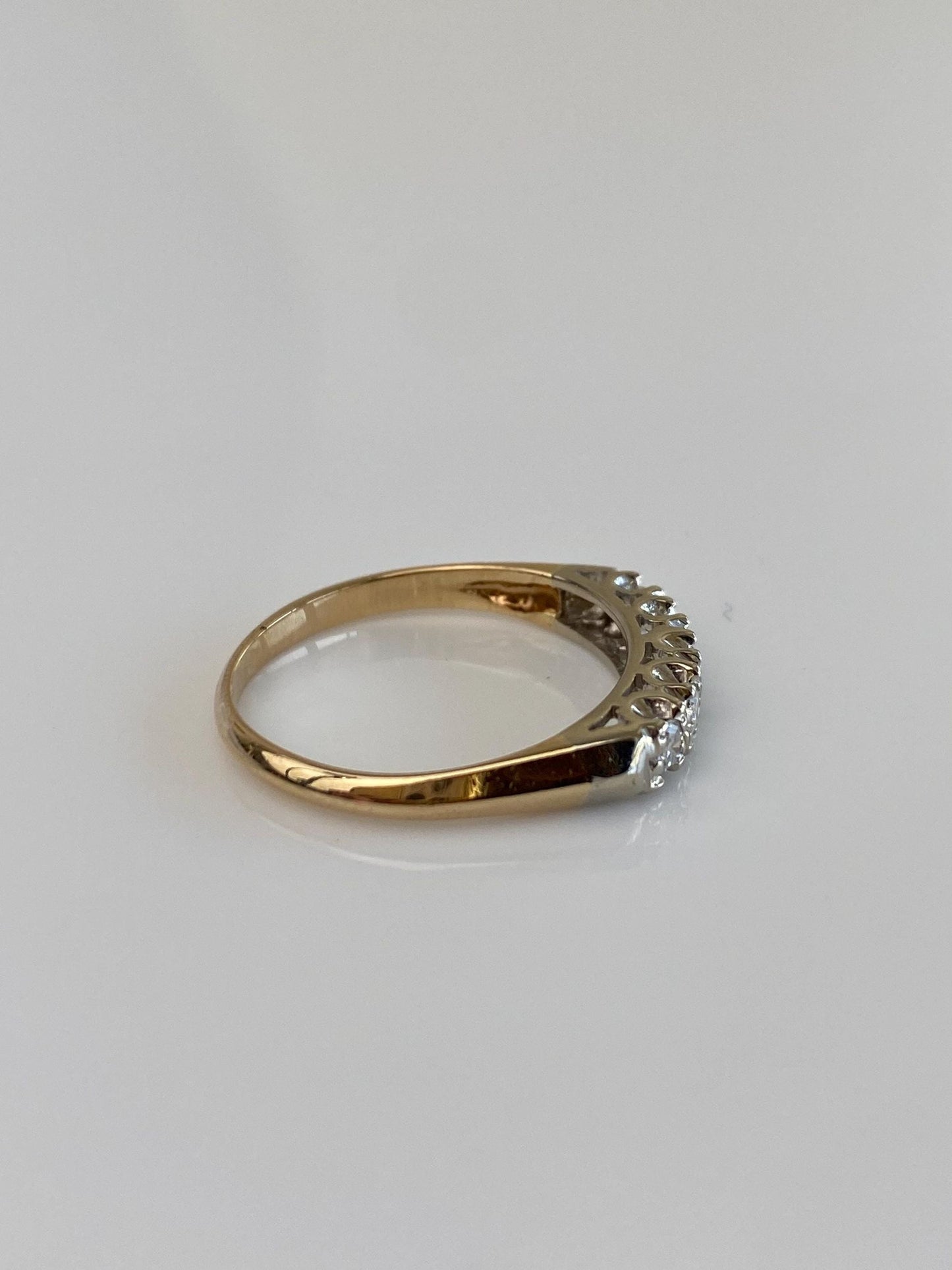 Vintage Solid 14k White & Yellow Gold Diamond Row Ring - Size 7