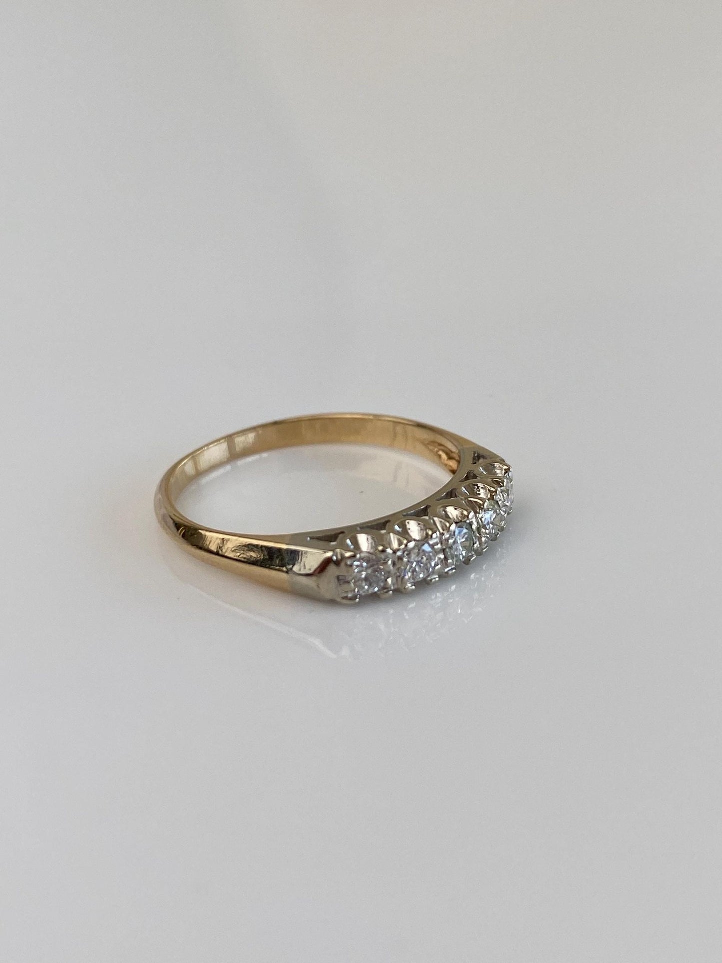 Vintage Solid 14k White & Yellow Gold Diamond Row Ring - Size 7