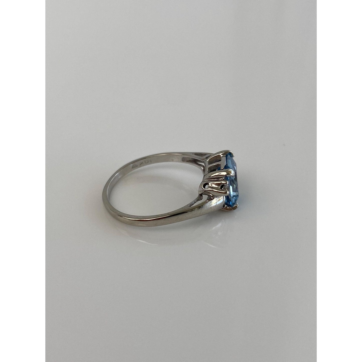 Vintage Solid 10k White Gold Aquamarine Clear Quartz Ring - Size 6