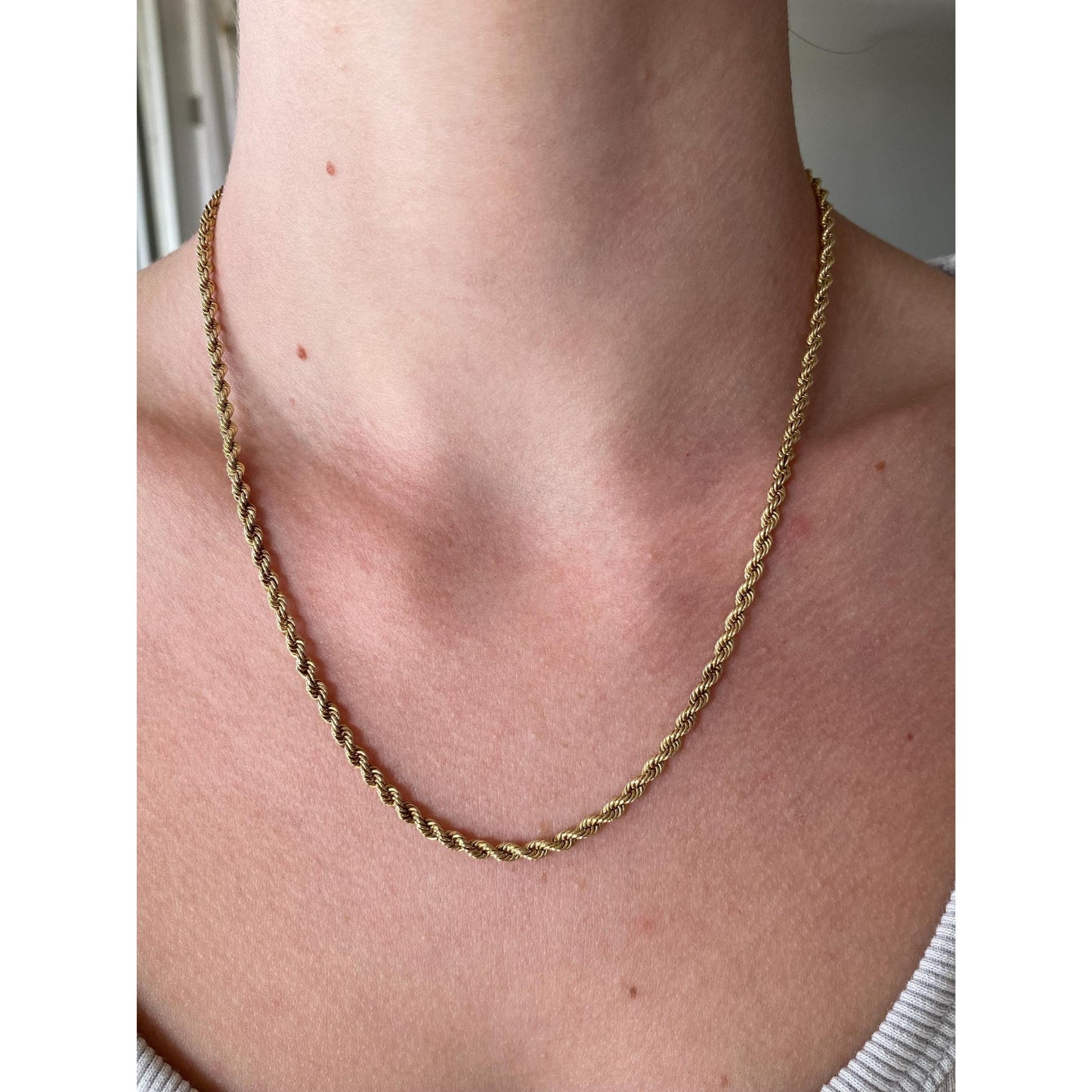 Vintage Solid 14k Yellow Gold Rope Chain Necklace - 18.5 inches