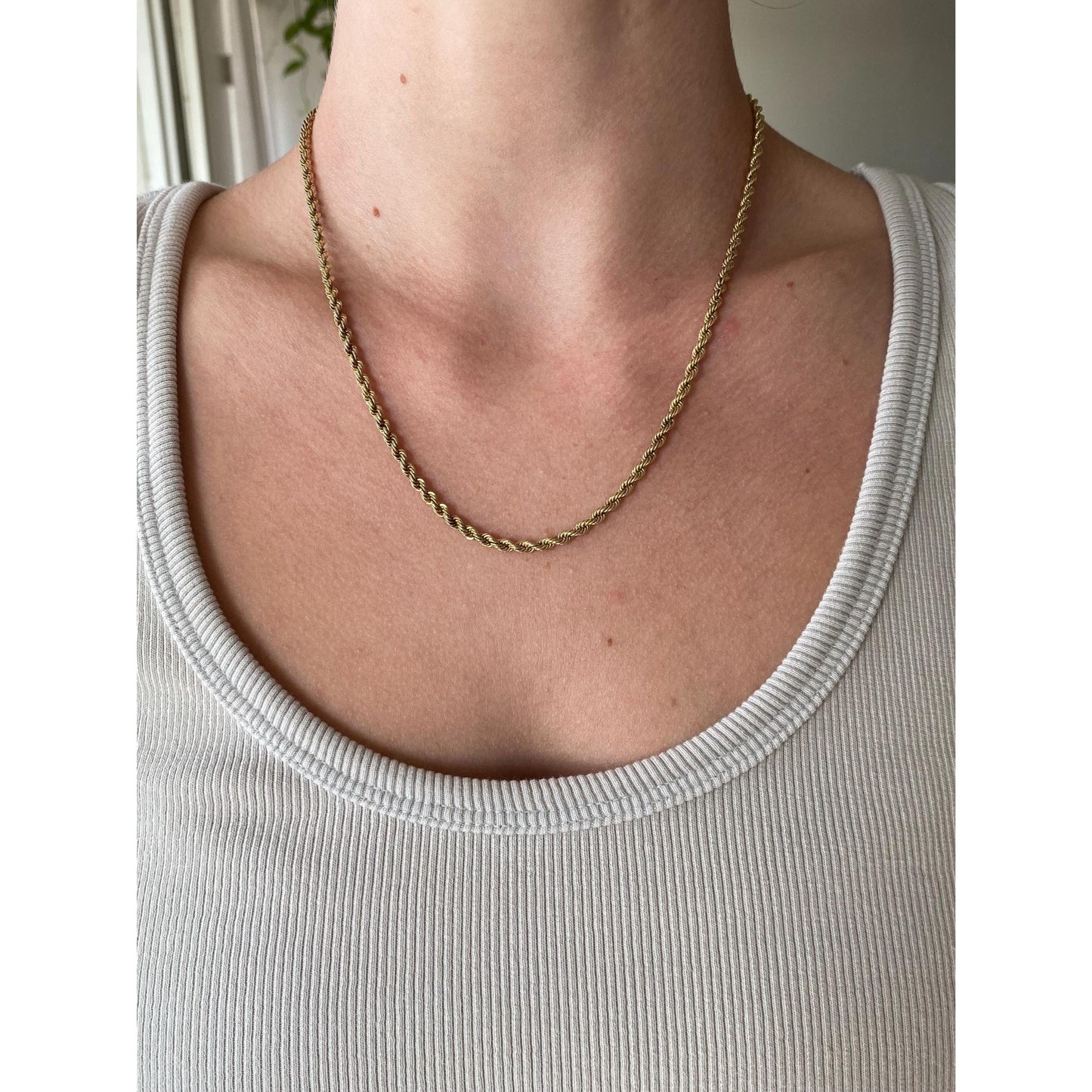 Vintage Solid 14k Yellow Gold Rope Chain Necklace - 18.5 inches