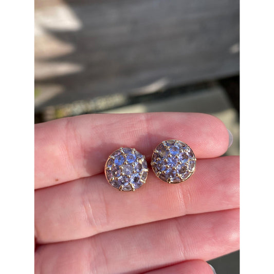 Solid 14k Yellow Gold Lilac Cubic Zirconia Cluster Stud Earrings