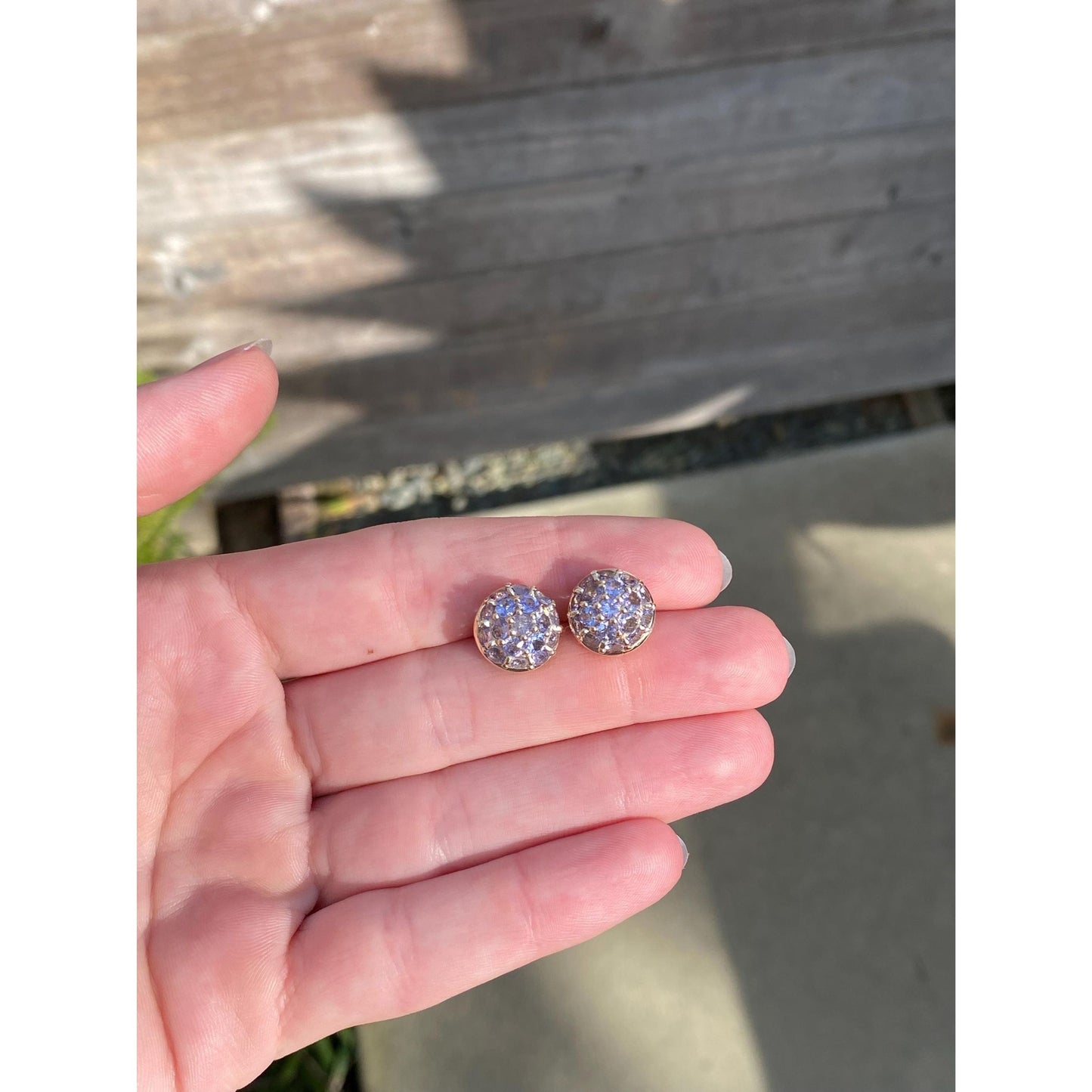 Solid 14k Yellow Gold Lilac Cubic Zirconia Cluster Stud Earrings