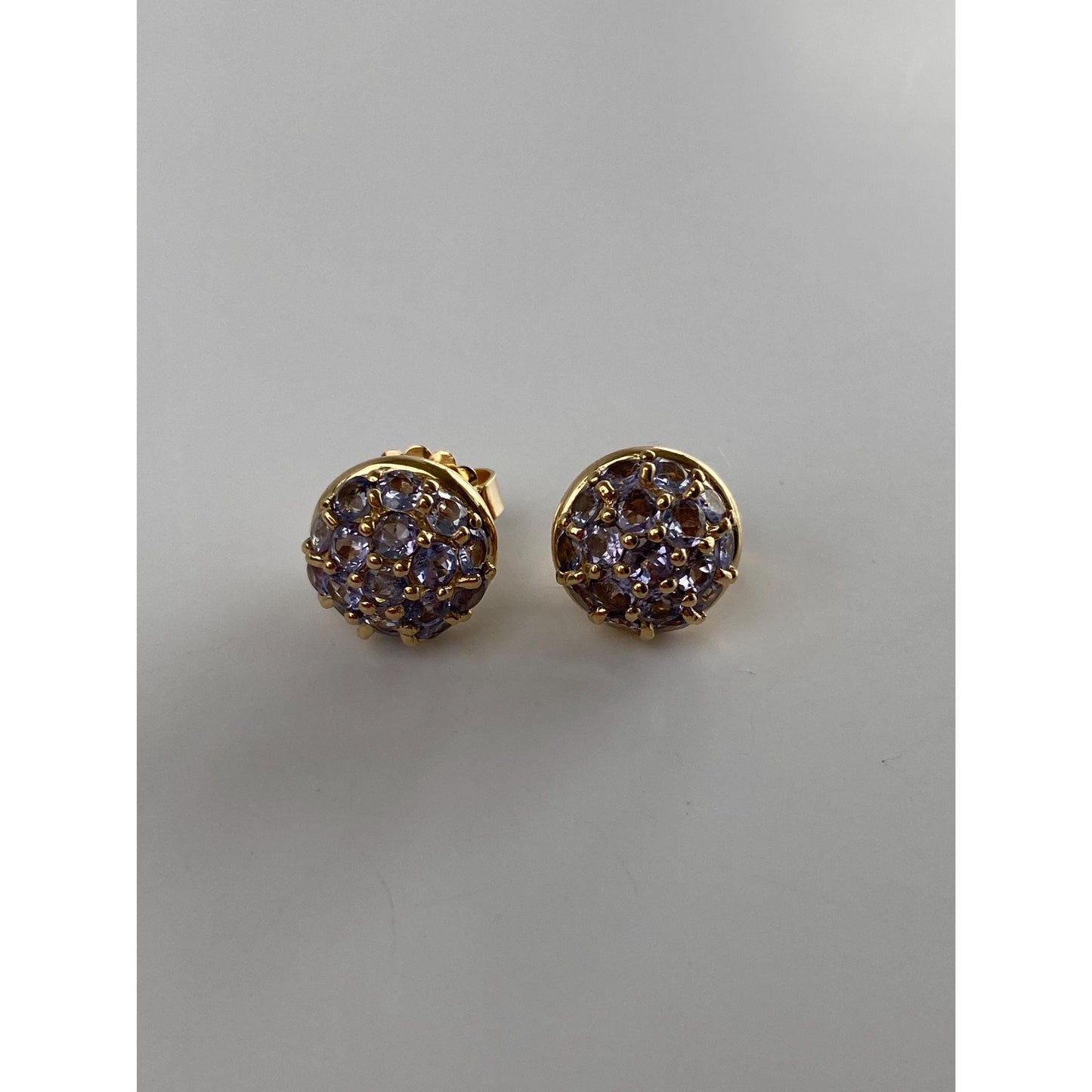 Solid 14k Yellow Gold Lilac Cubic Zirconia Cluster Stud Earrings