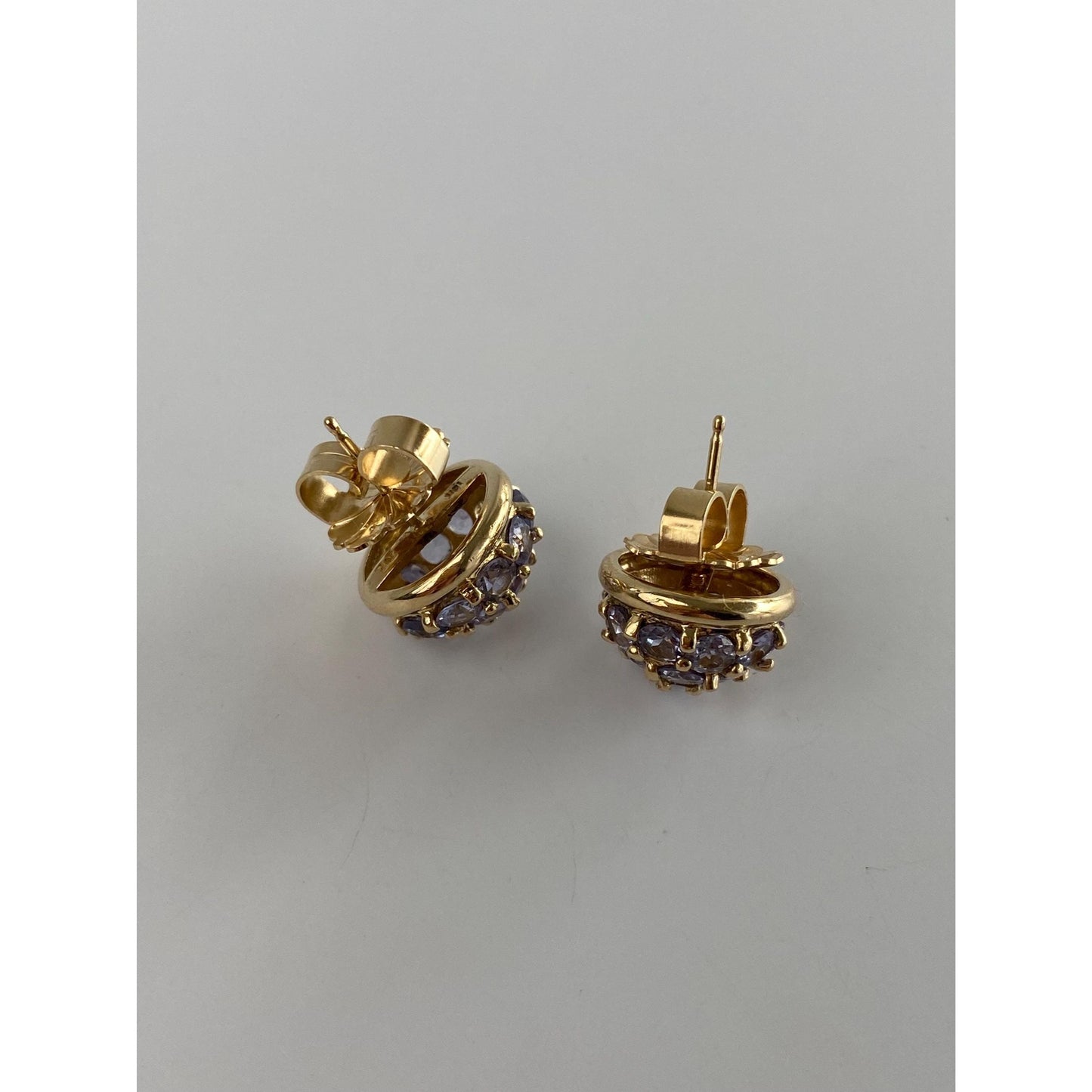 Solid 14k Yellow Gold Lilac Cubic Zirconia Cluster Stud Earrings