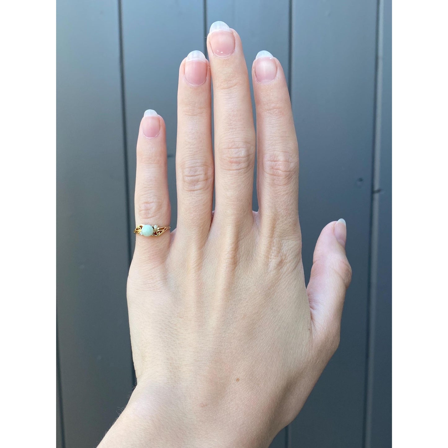 Solid 10k Yellow Gold Diamond Jade Ring - Size 3.25