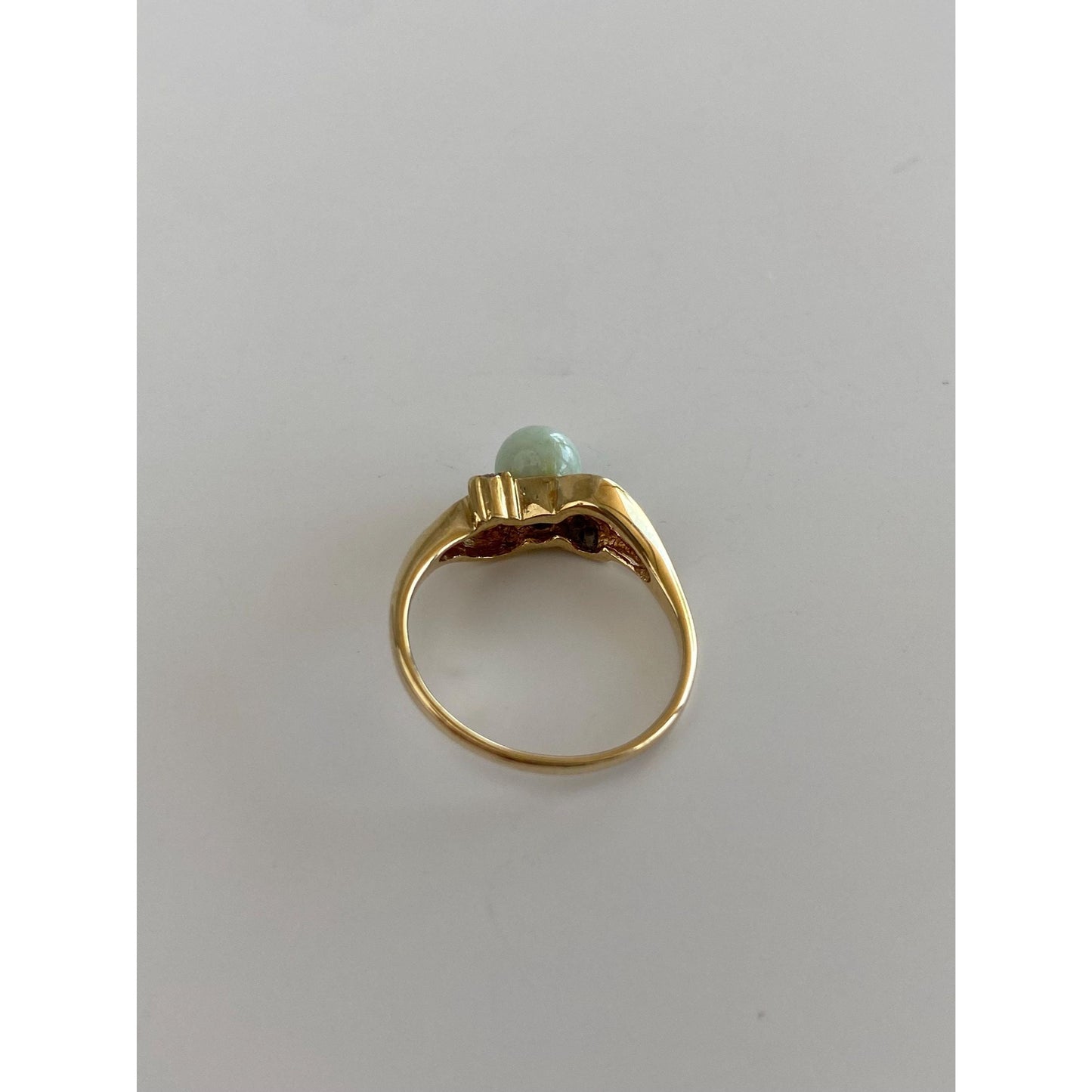Solid 10k Yellow Gold Diamond Jade Ring - Size 3.25