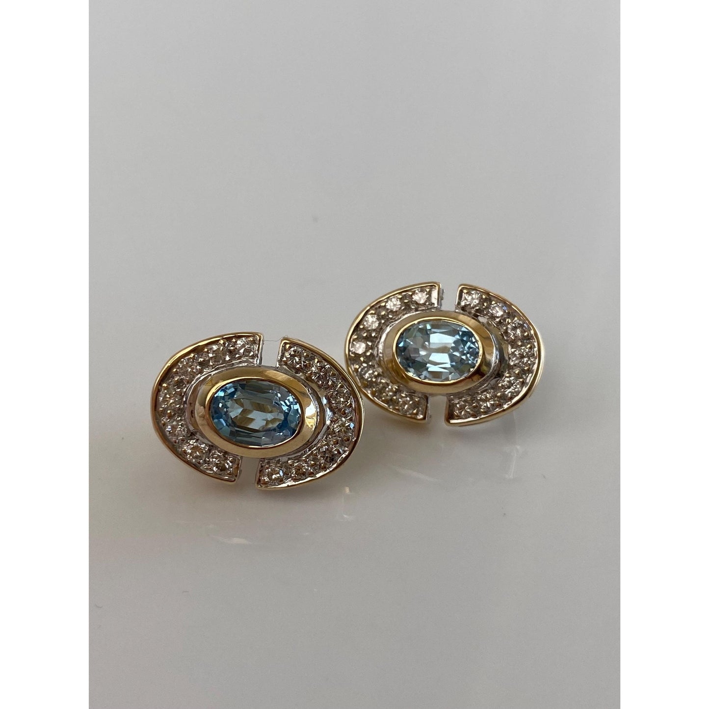 Vintage Solid 14k Yellow Gold Diamond Halo Topaz Drop Earrings