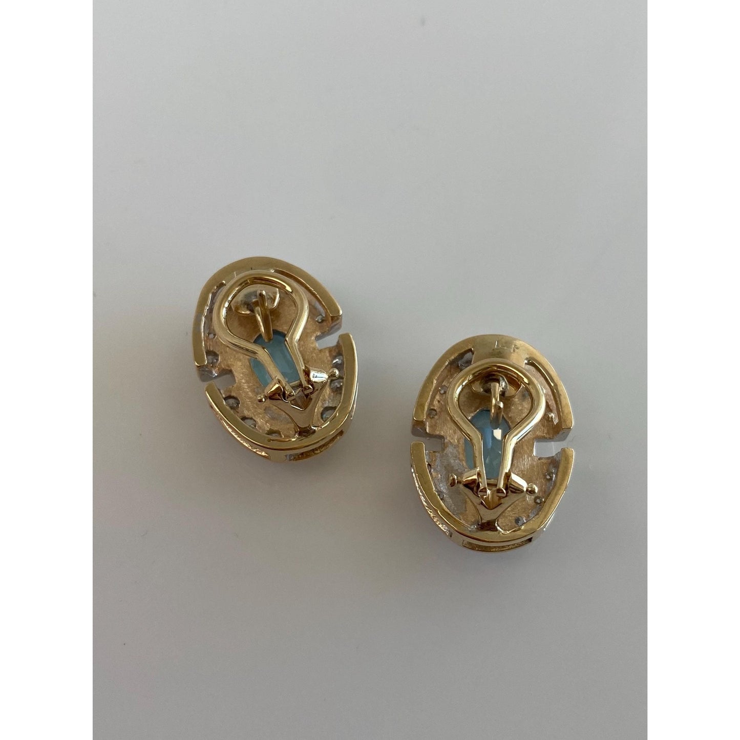 Vintage Solid 14k Yellow Gold Diamond Halo Topaz Drop Earrings