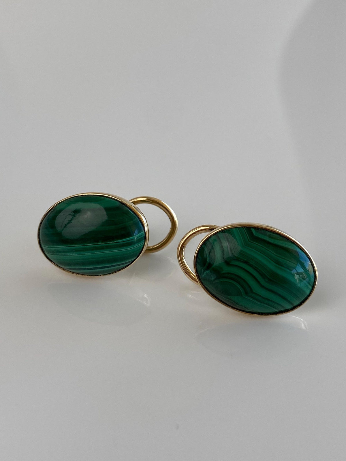 Vintage Solid 14k Yellow Gold Malachite Drop Earrings