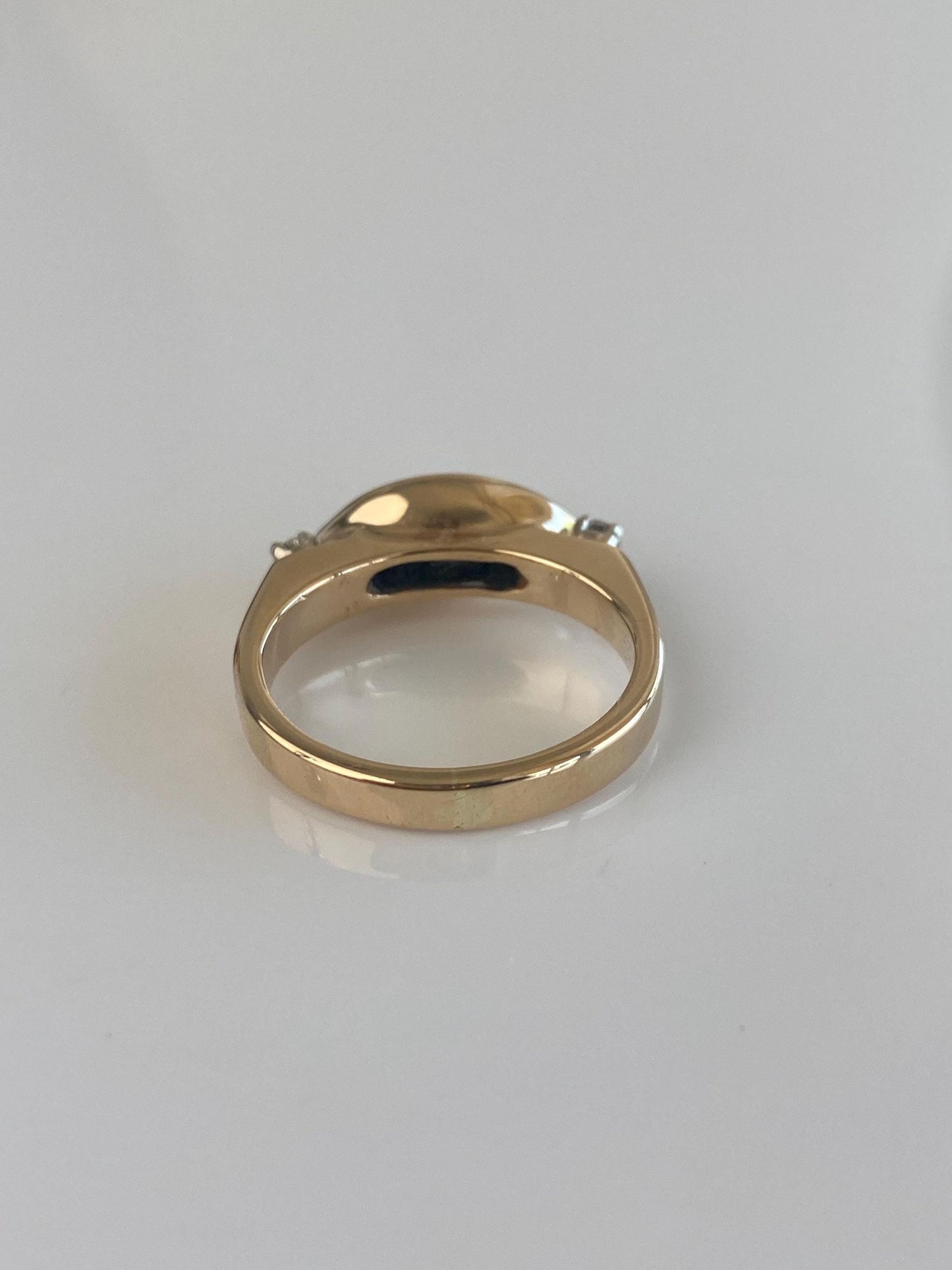 Vintage Solid 14k Yellow Gold Marquis Jade Diamond Ring - Size 7.25