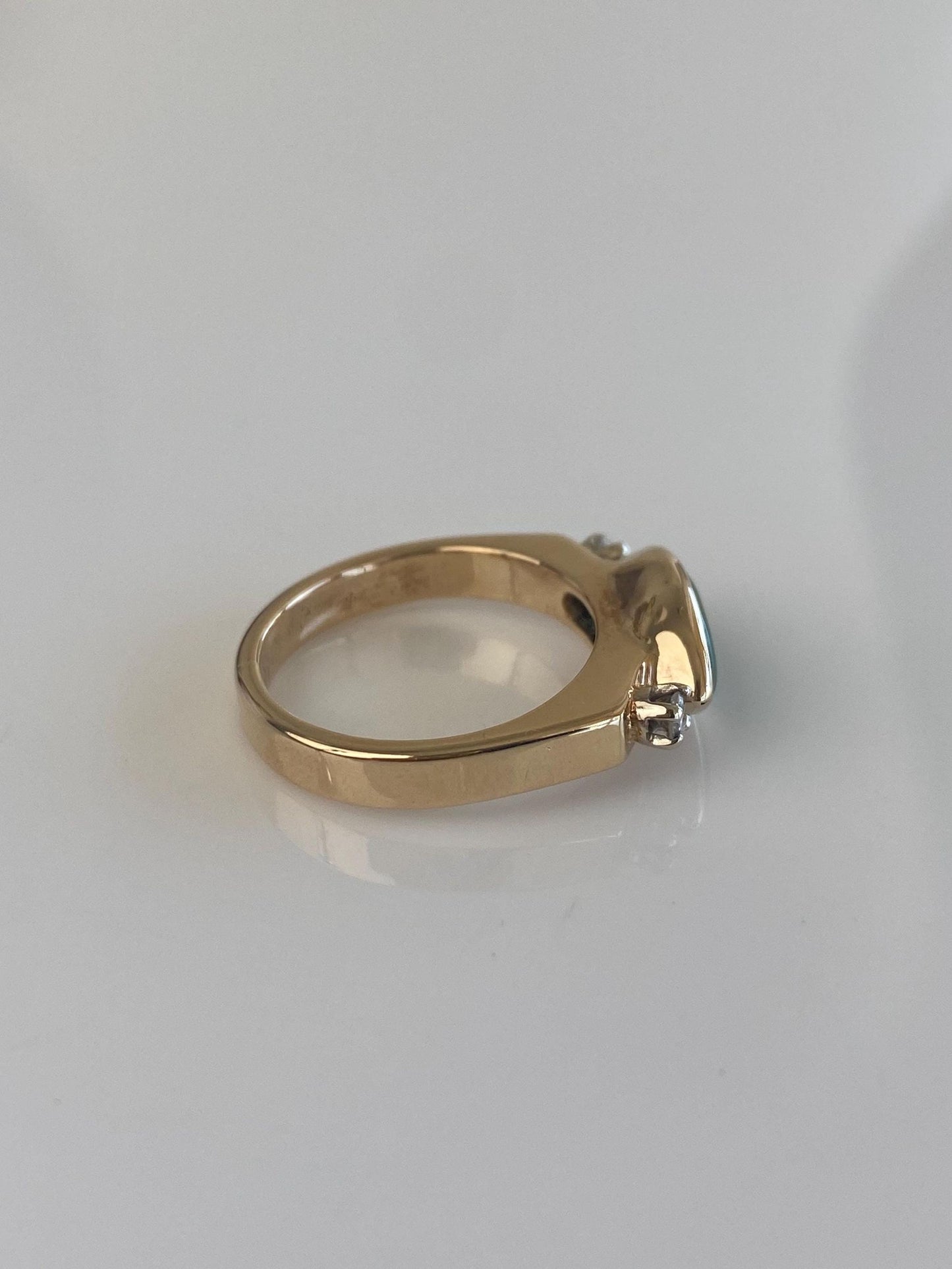 Vintage Solid 14k Yellow Gold Marquis Jade Diamond Ring - Size 7.25