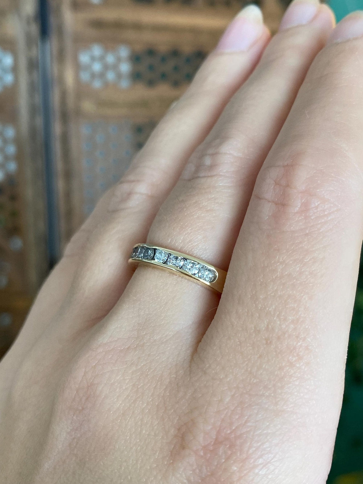 Vintage Solid 14k Yellow Gold Diamond Chunky Ring Band - Size 6.5
