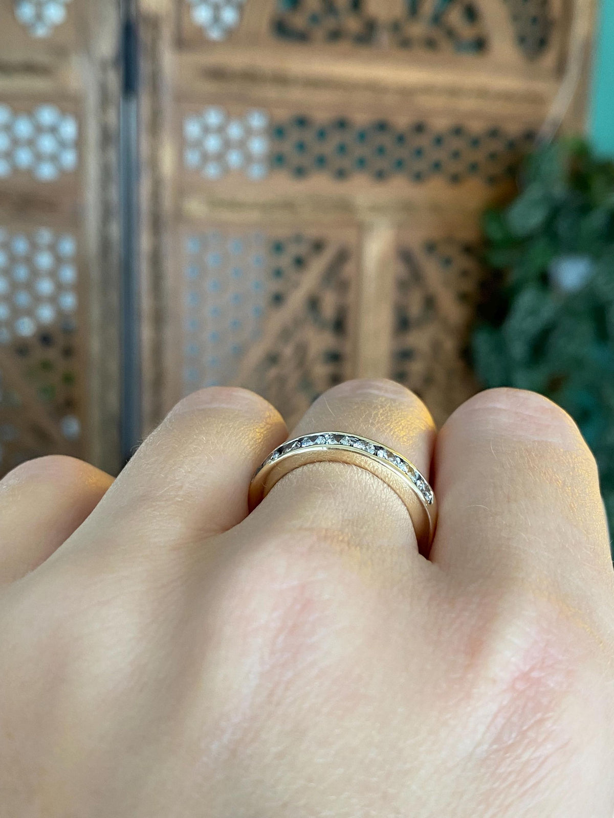 Vintage Solid 14k Yellow Gold Diamond Chunky Ring Band - Size 6.5