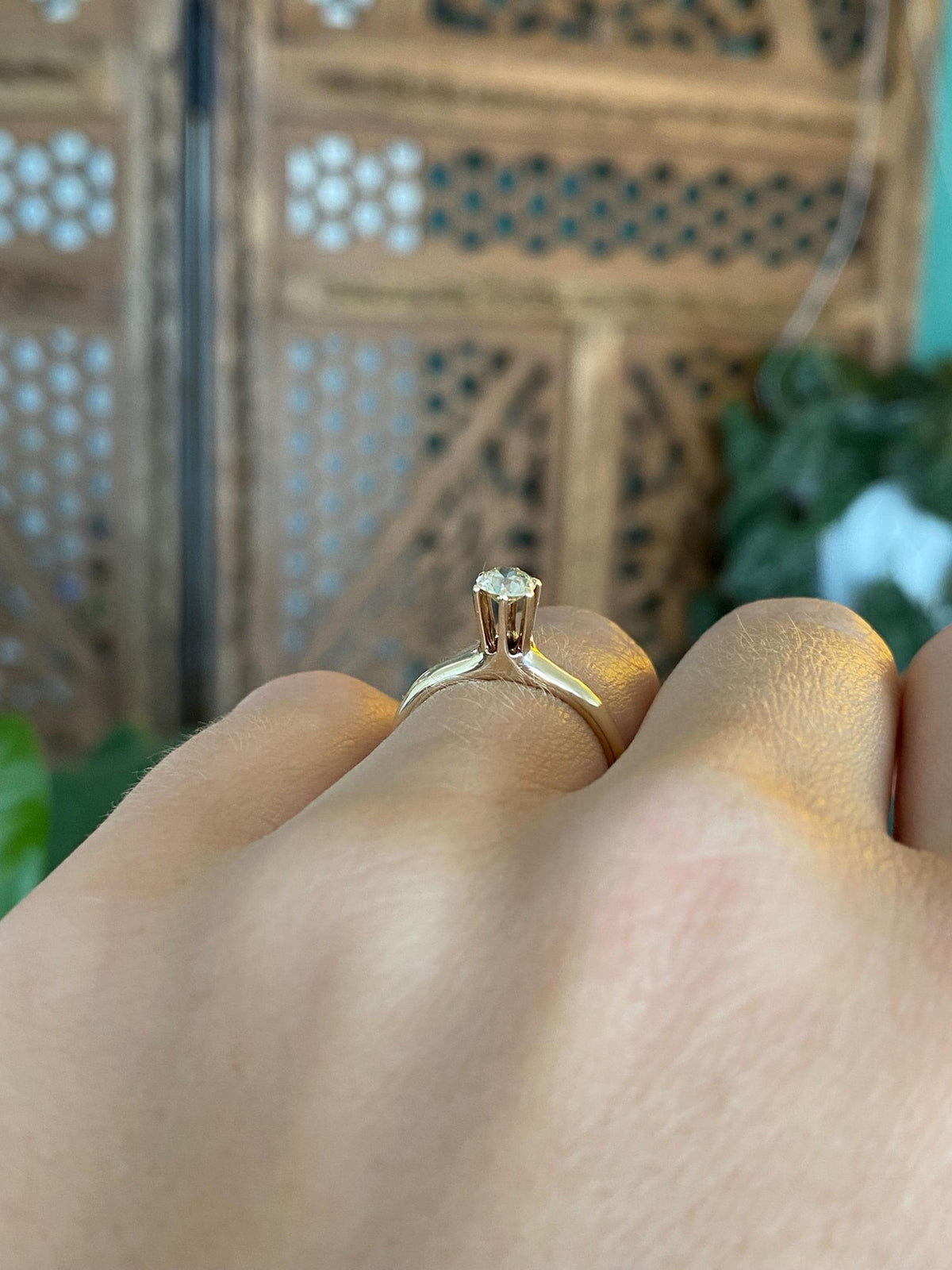 Vintage Solid 14k Yellow Gold Solitaire Diamond Ring - Size 4.75