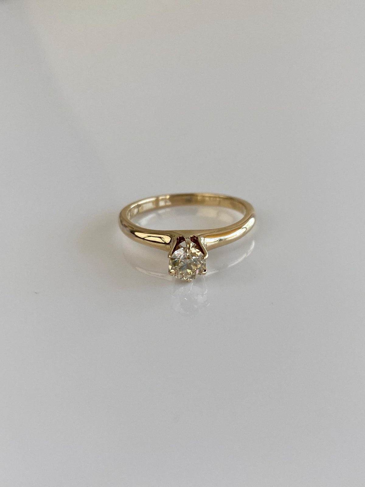 Vintage Solid 14k Yellow Gold Solitaire Diamond Ring - Size 4.75