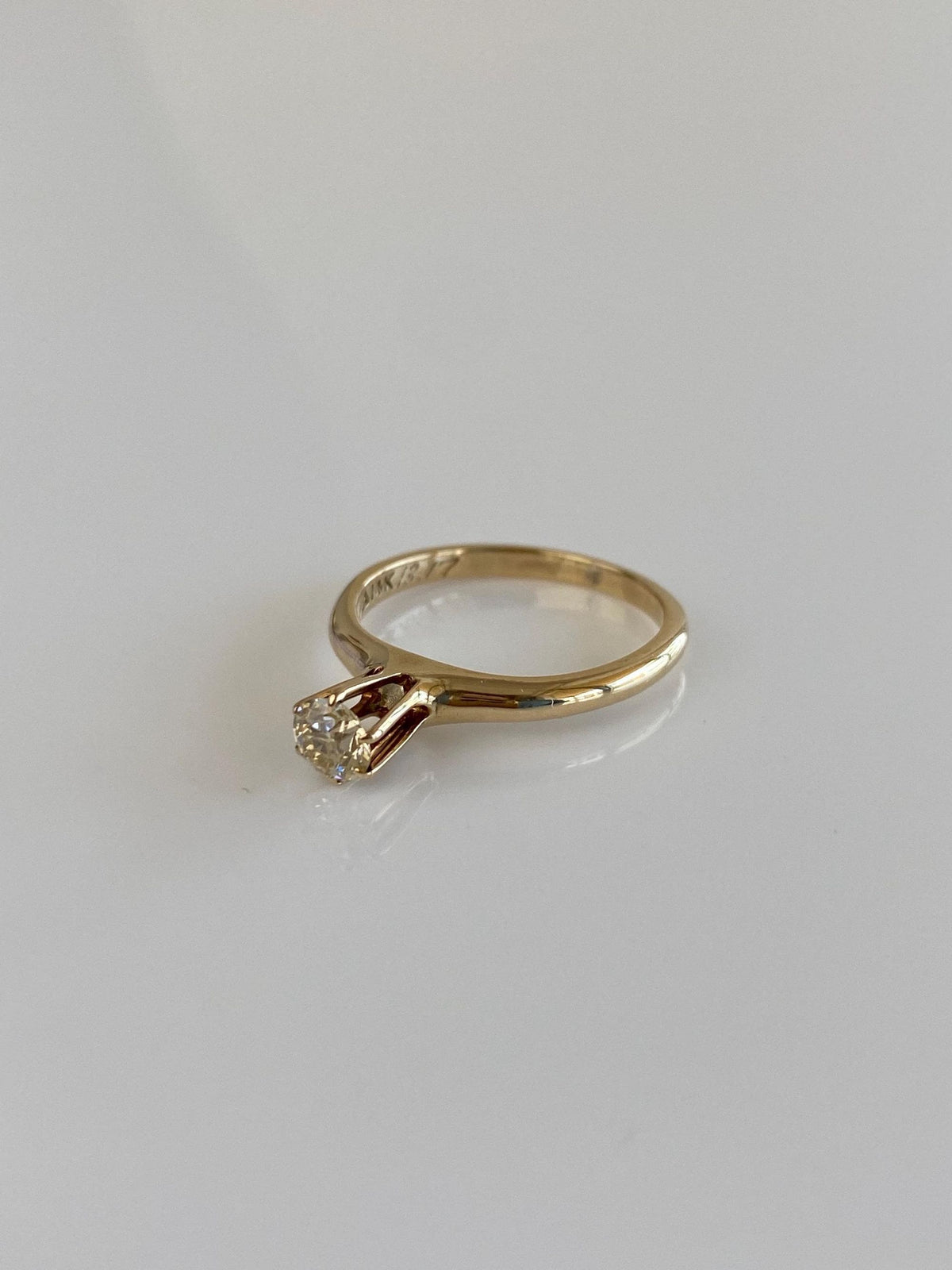 Vintage Solid 14k Yellow Gold Solitaire Diamond Ring - Size 4.75