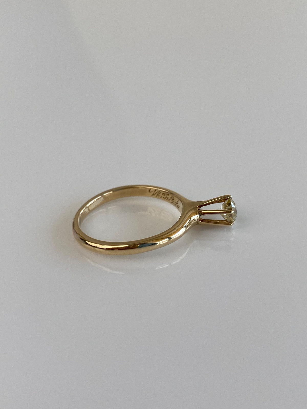 Vintage Solid 14k Yellow Gold Solitaire Diamond Ring - Size 4.75