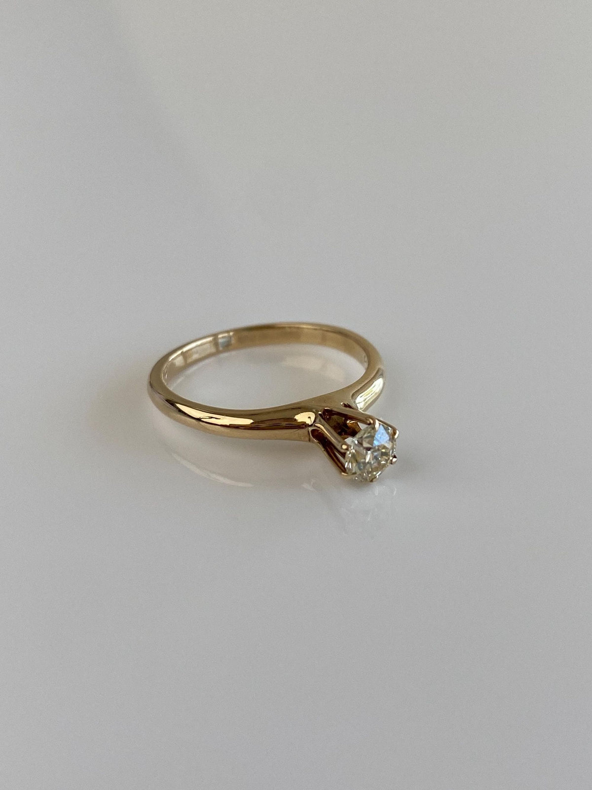 Vintage Solid 14k Yellow Gold Solitaire Diamond Ring - Size 4.75