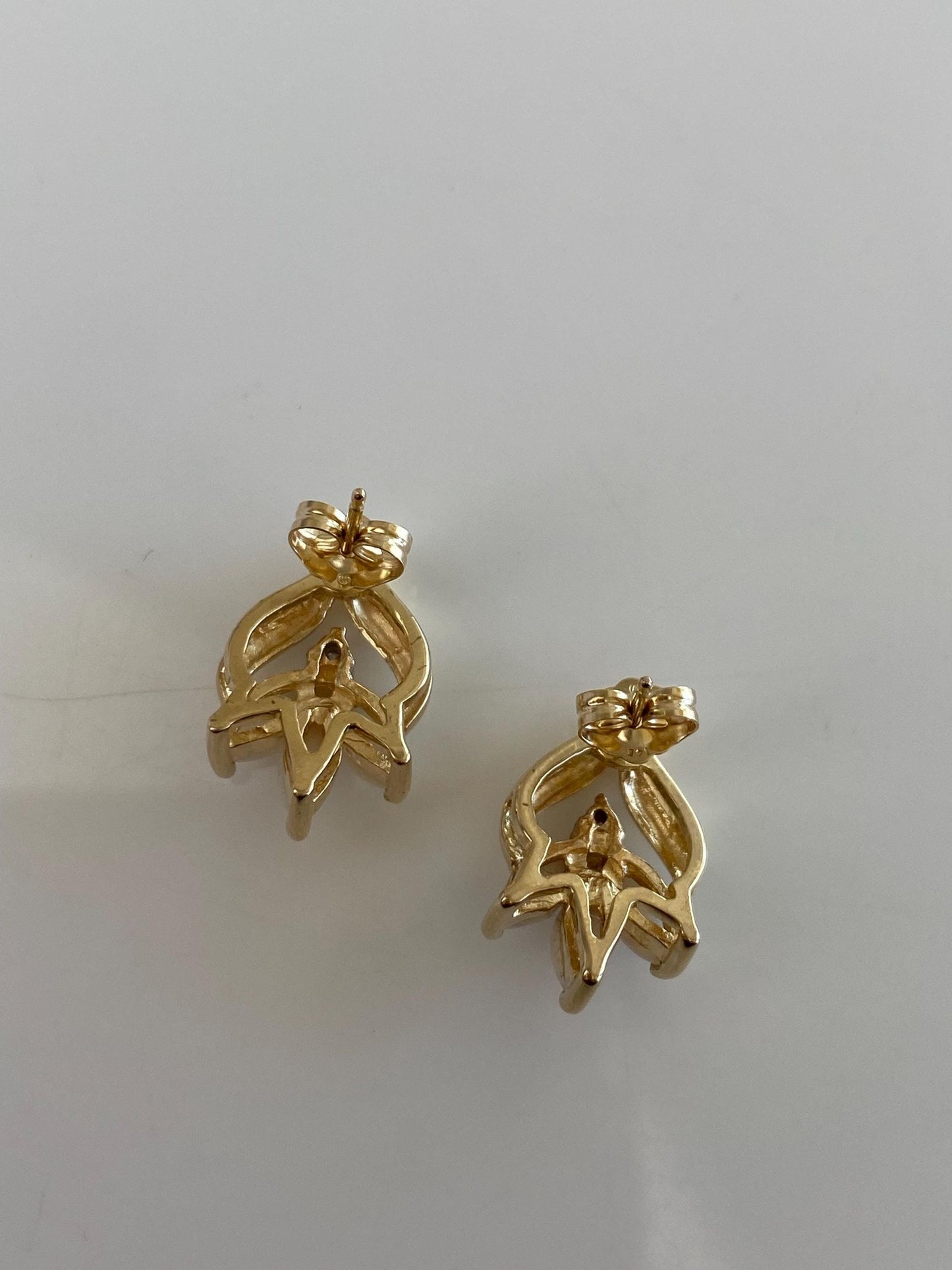 Vintage Solid 14k Yellow Gold Opal Diamond Stud Earrings