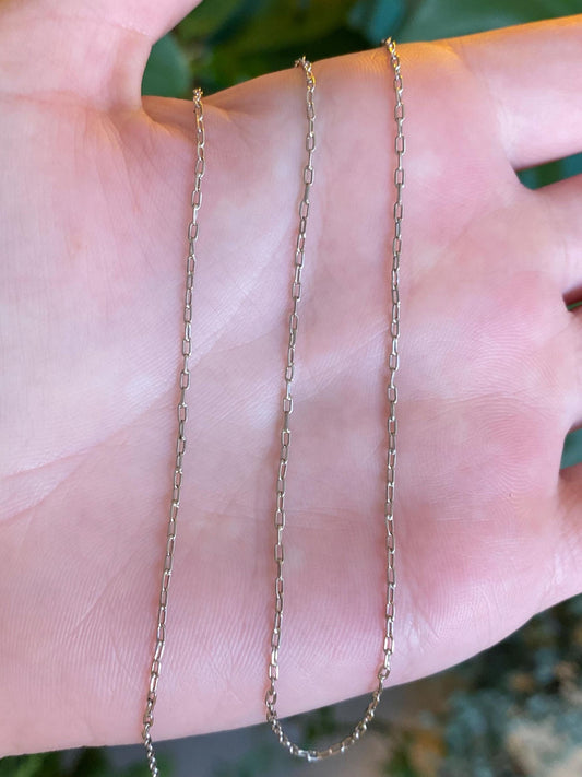 Vintage Solid 14k White Gold Elongated Cable Chain Necklace - 17.75 inches