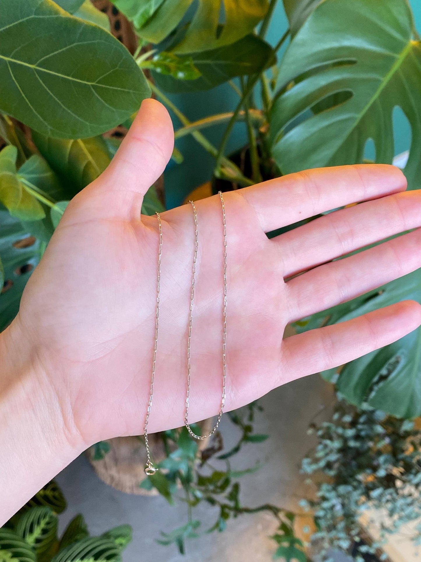 Vintage Solid 14k White Gold Elongated Cable Chain Necklace - 17.75 inches