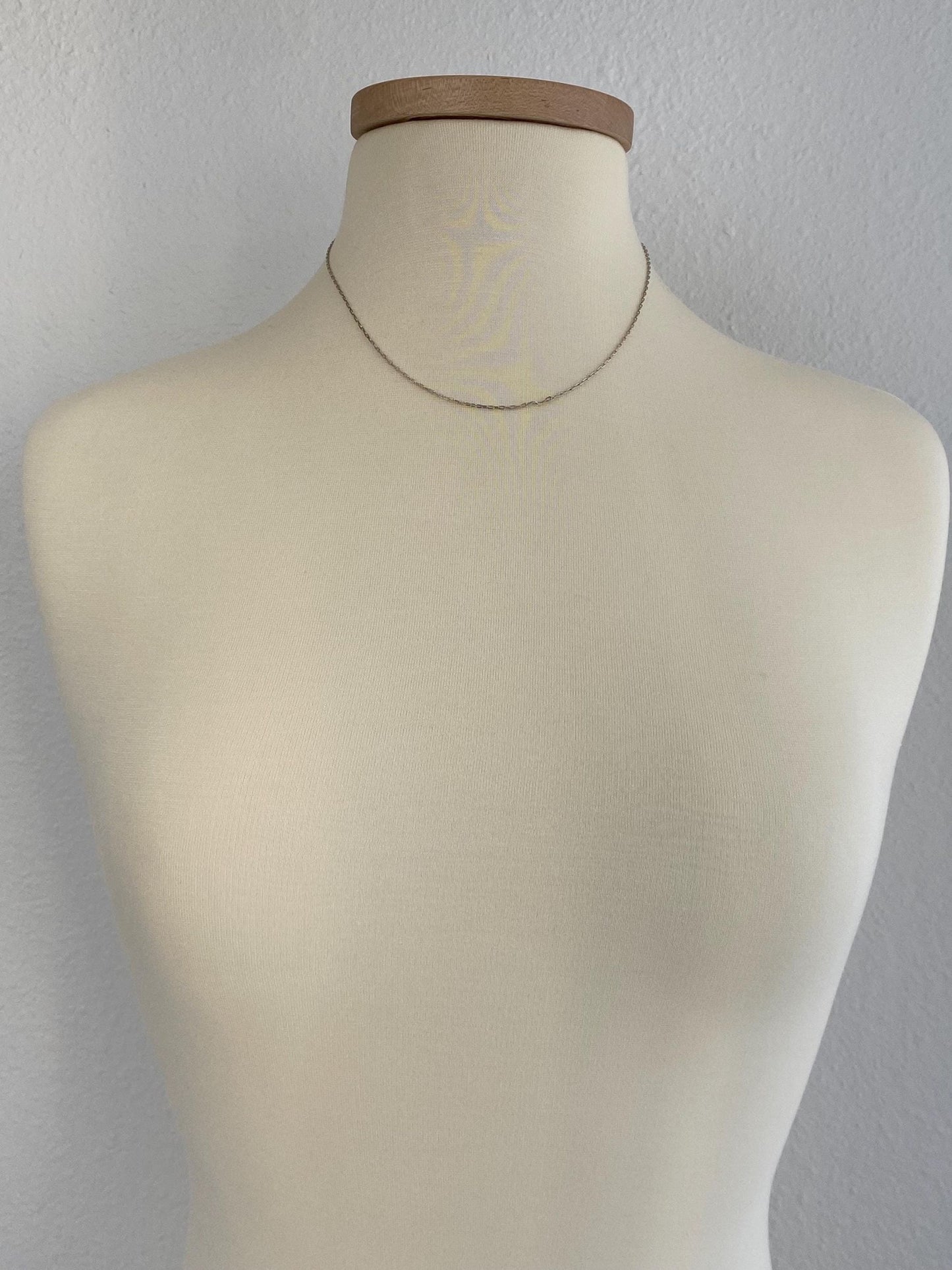 Vintage Solid 14k White Gold Elongated Cable Chain Necklace - 17.75 inches