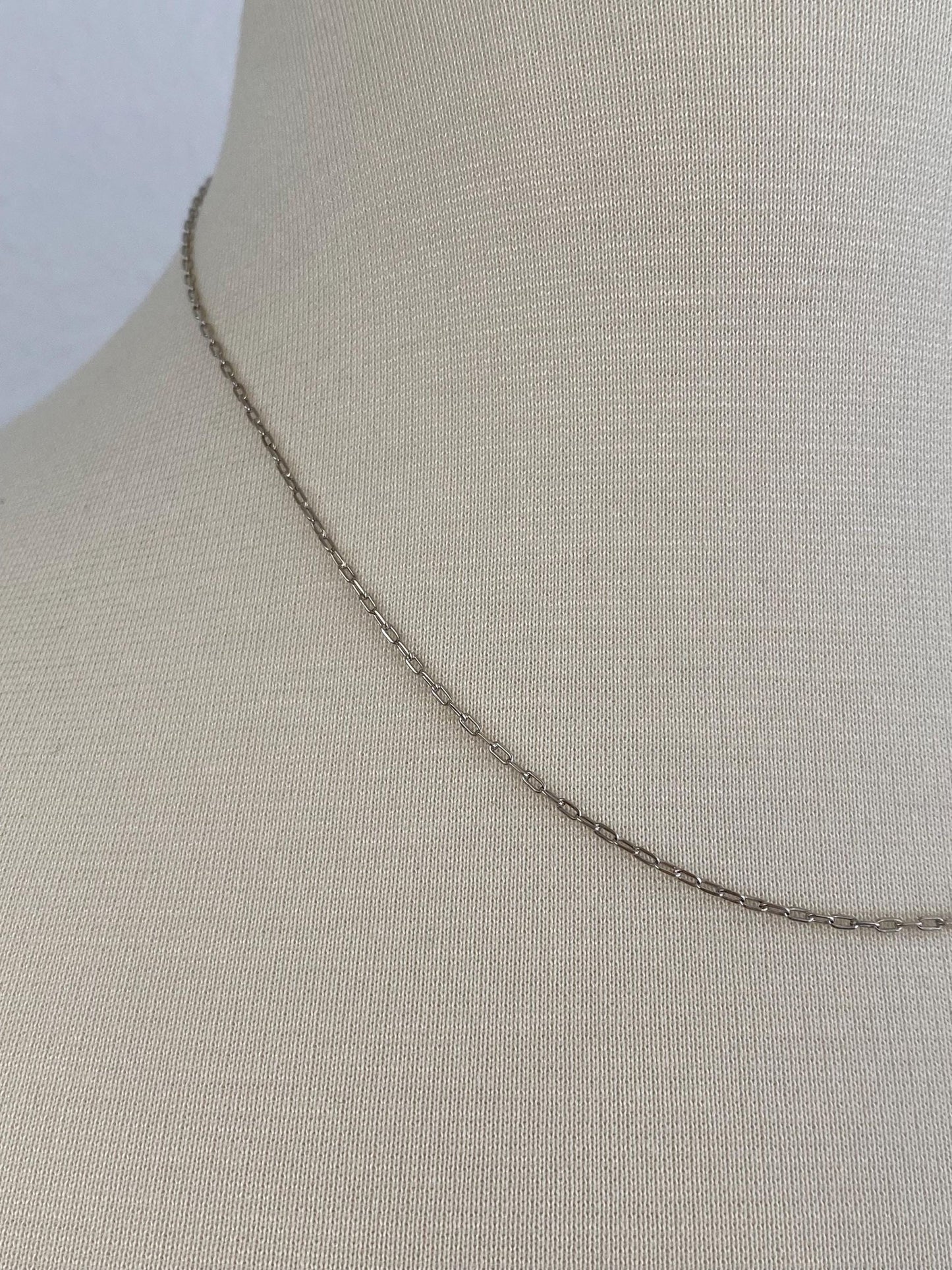 Vintage Solid 14k White Gold Elongated Cable Chain Necklace - 17.75 inches