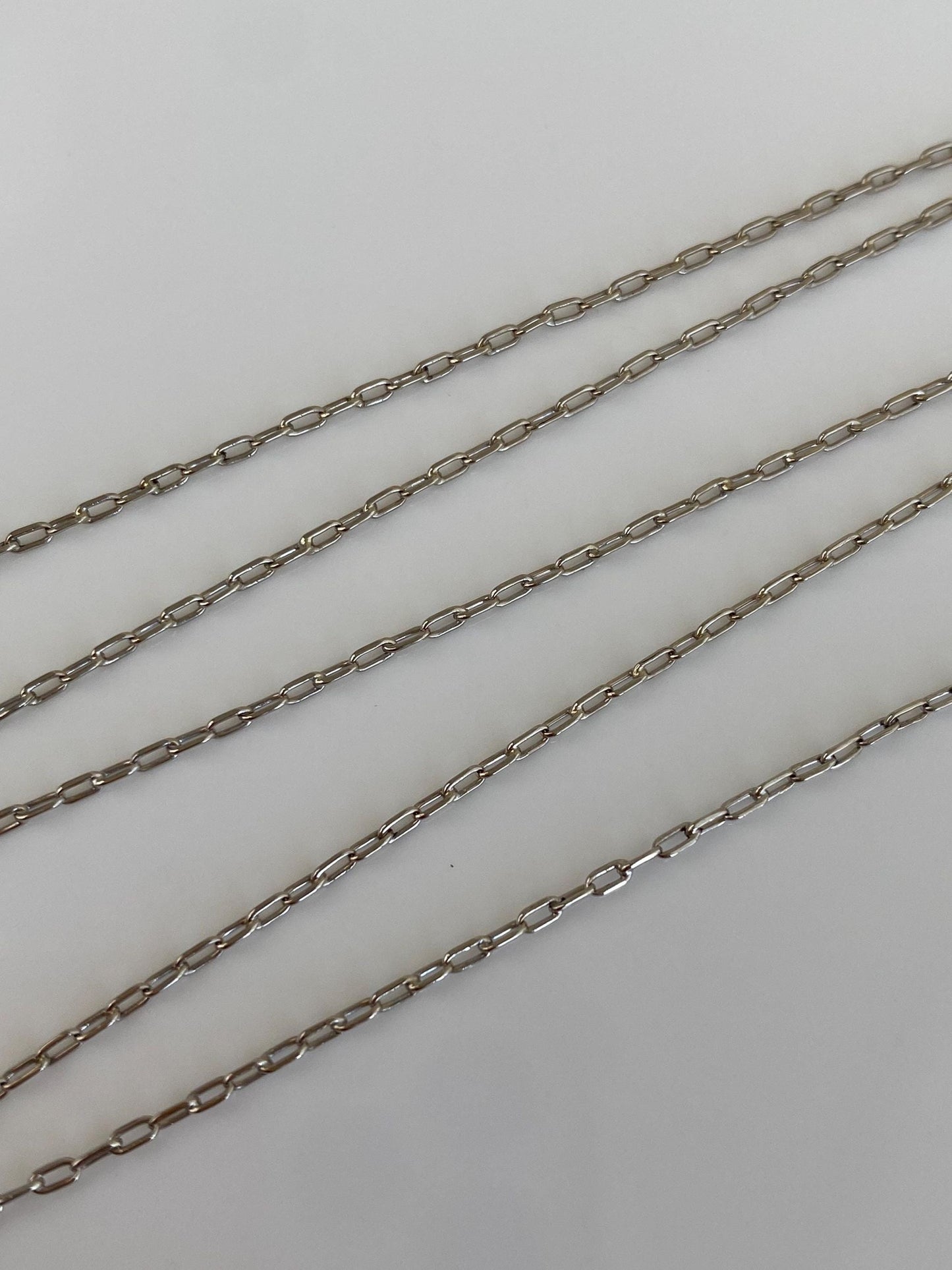 Vintage Solid 14k White Gold Elongated Cable Chain Necklace - 17.75 inches