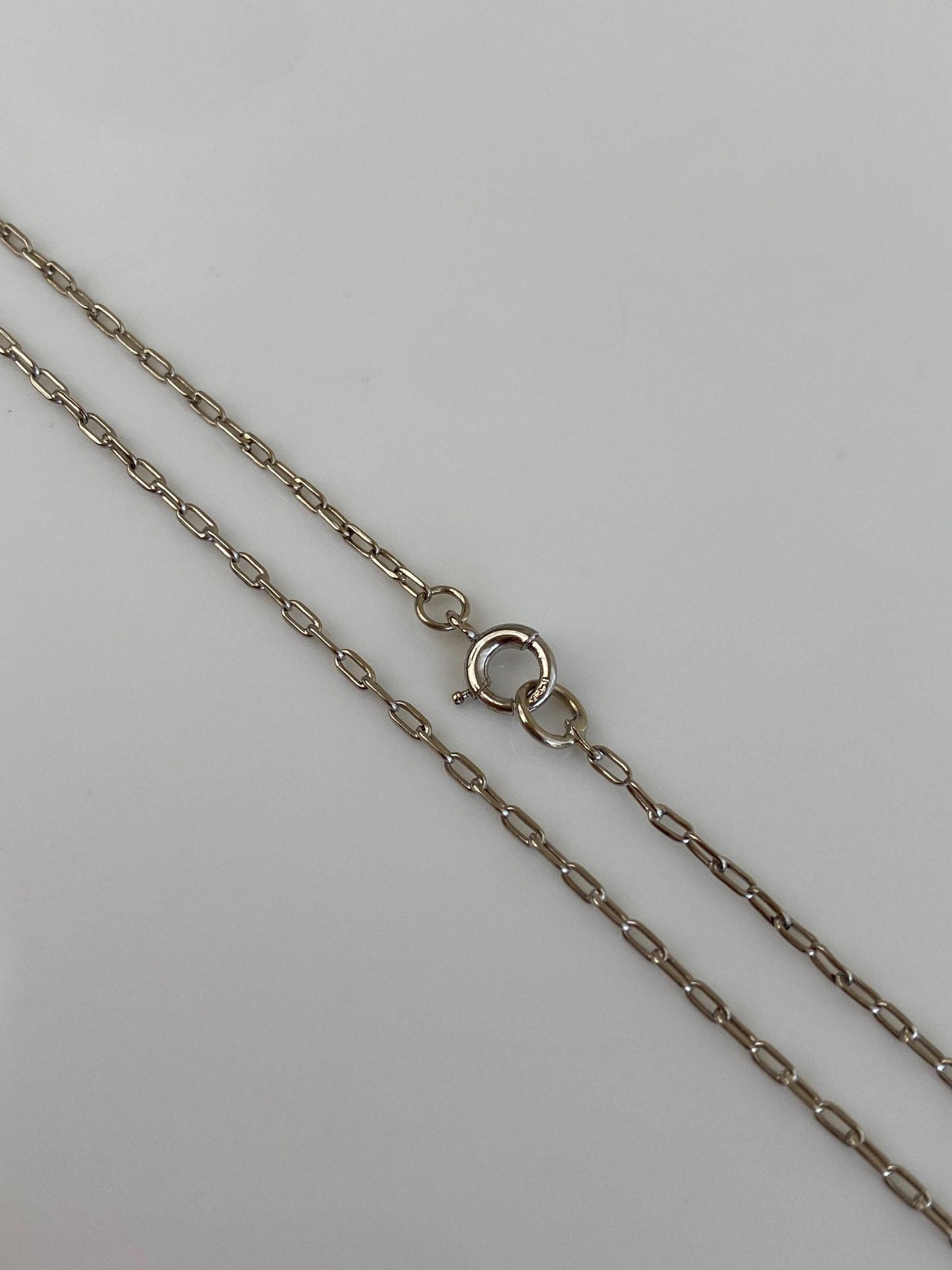 Vintage Solid 14k White Gold Elongated Cable Chain Necklace - 17.75 inches