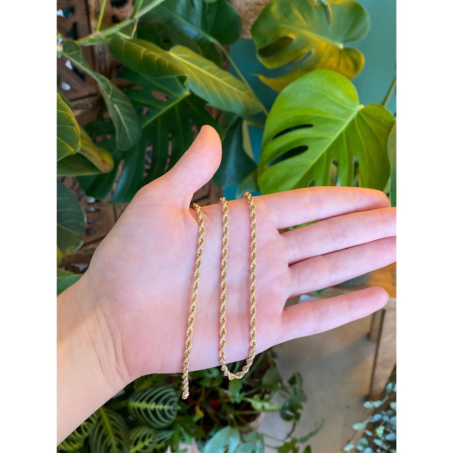 Vintage Solid 14k Yellow Gold Rope Chain Necklace - 16.5 inches