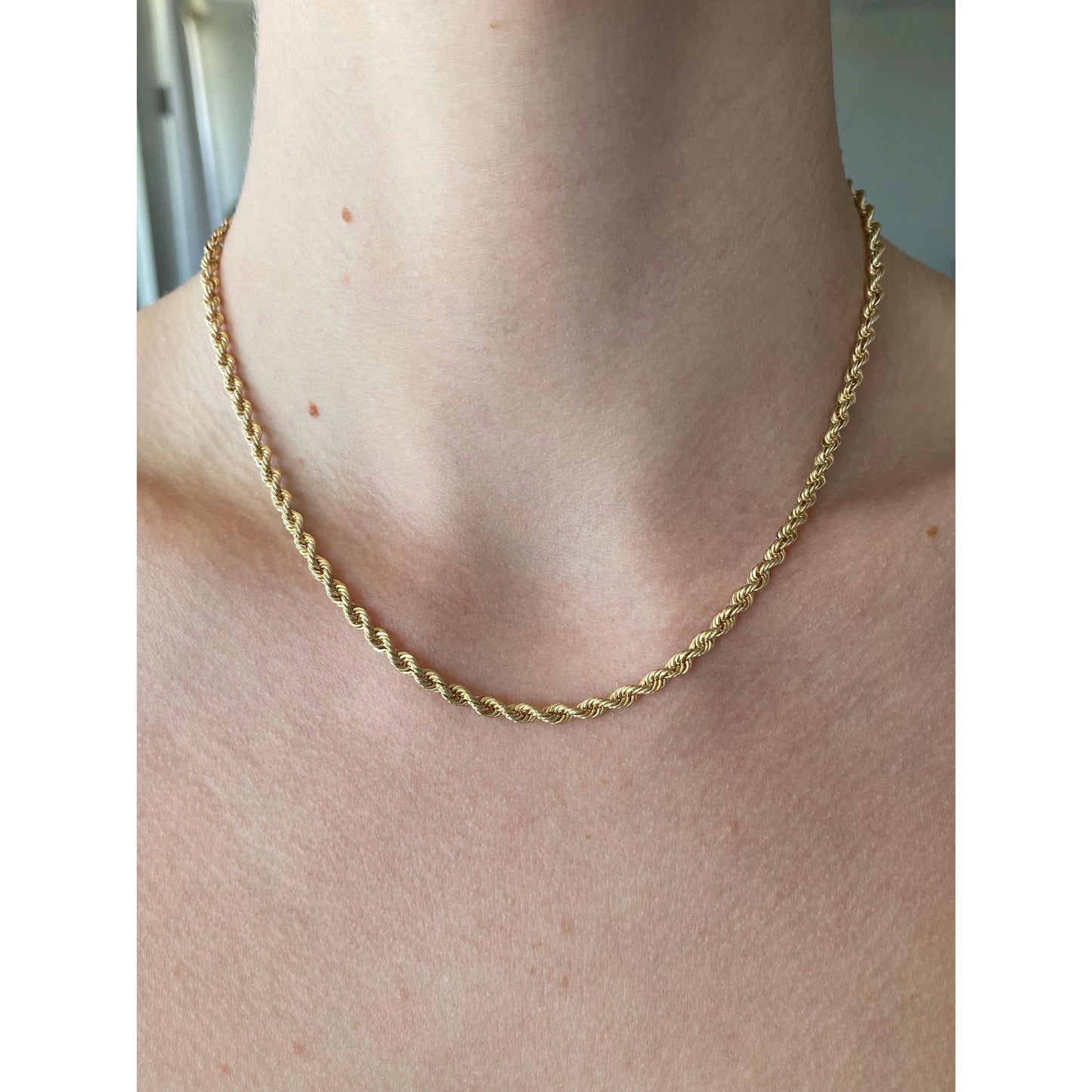 Vintage Solid 14k Yellow Gold Rope Chain Necklace - 16.5 inches