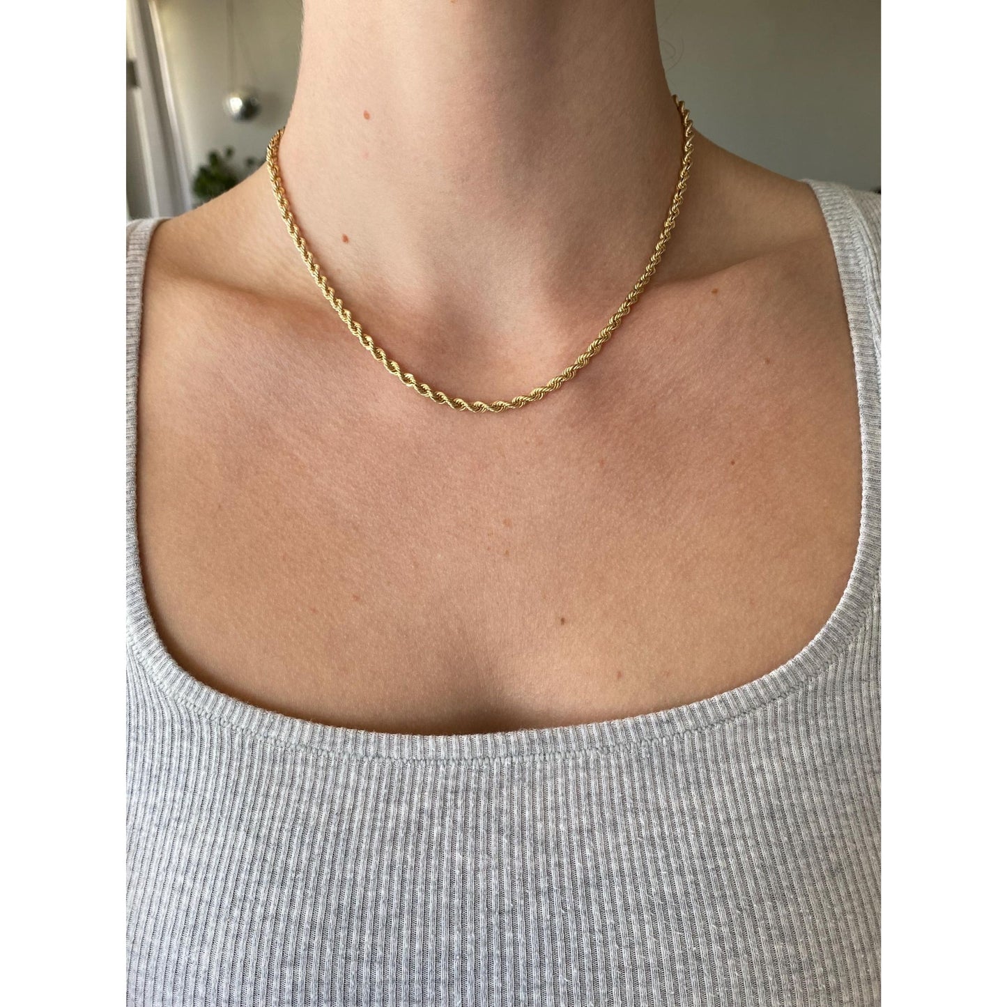 Vintage Solid 14k Yellow Gold Rope Chain Necklace - 16.5 inches