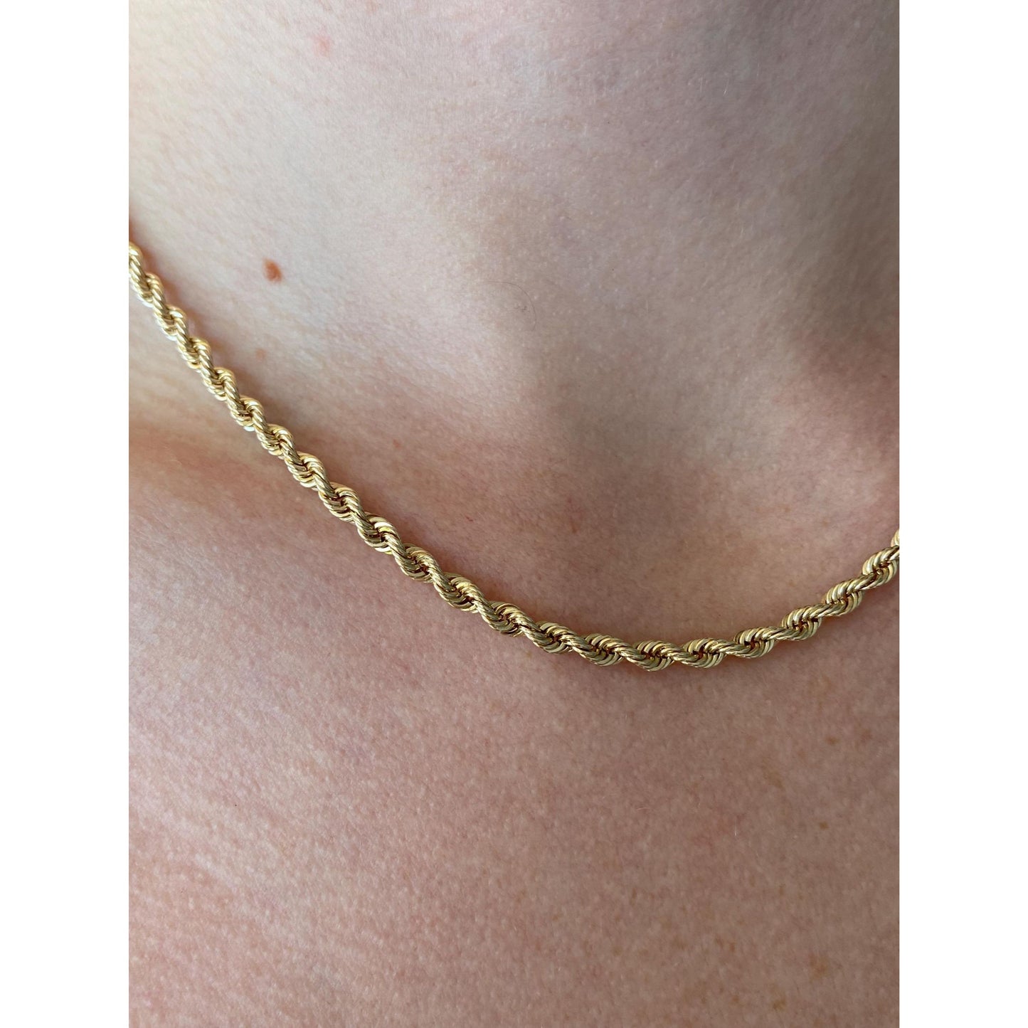 Vintage Solid 14k Yellow Gold Rope Chain Necklace - 16.5 inches