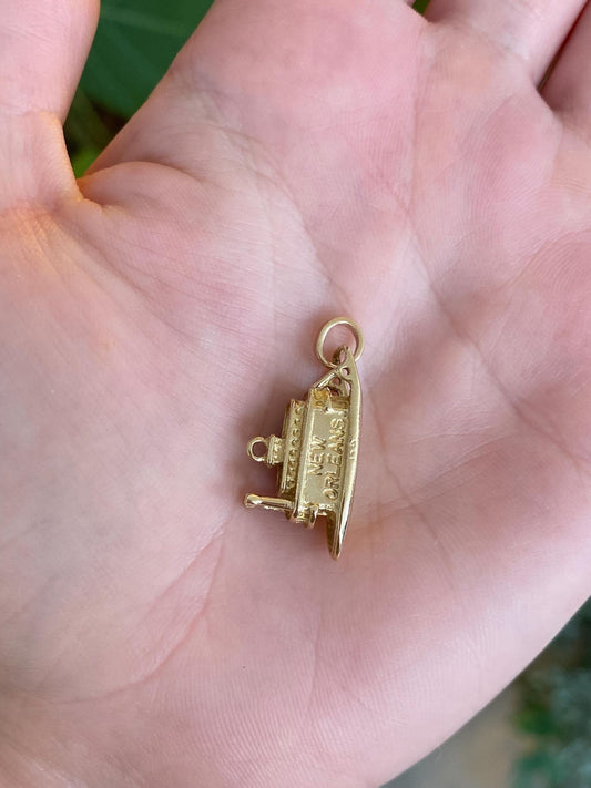 Vintage Solid 14k Yellow Gold New Orleans Tugboat Charm