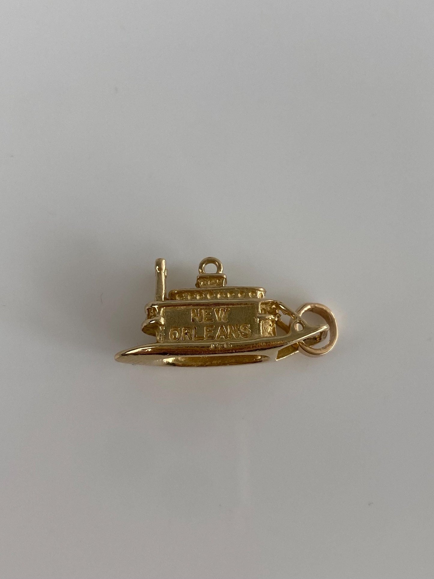 Vintage Solid 14k Yellow Gold New Orleans Tugboat Charm