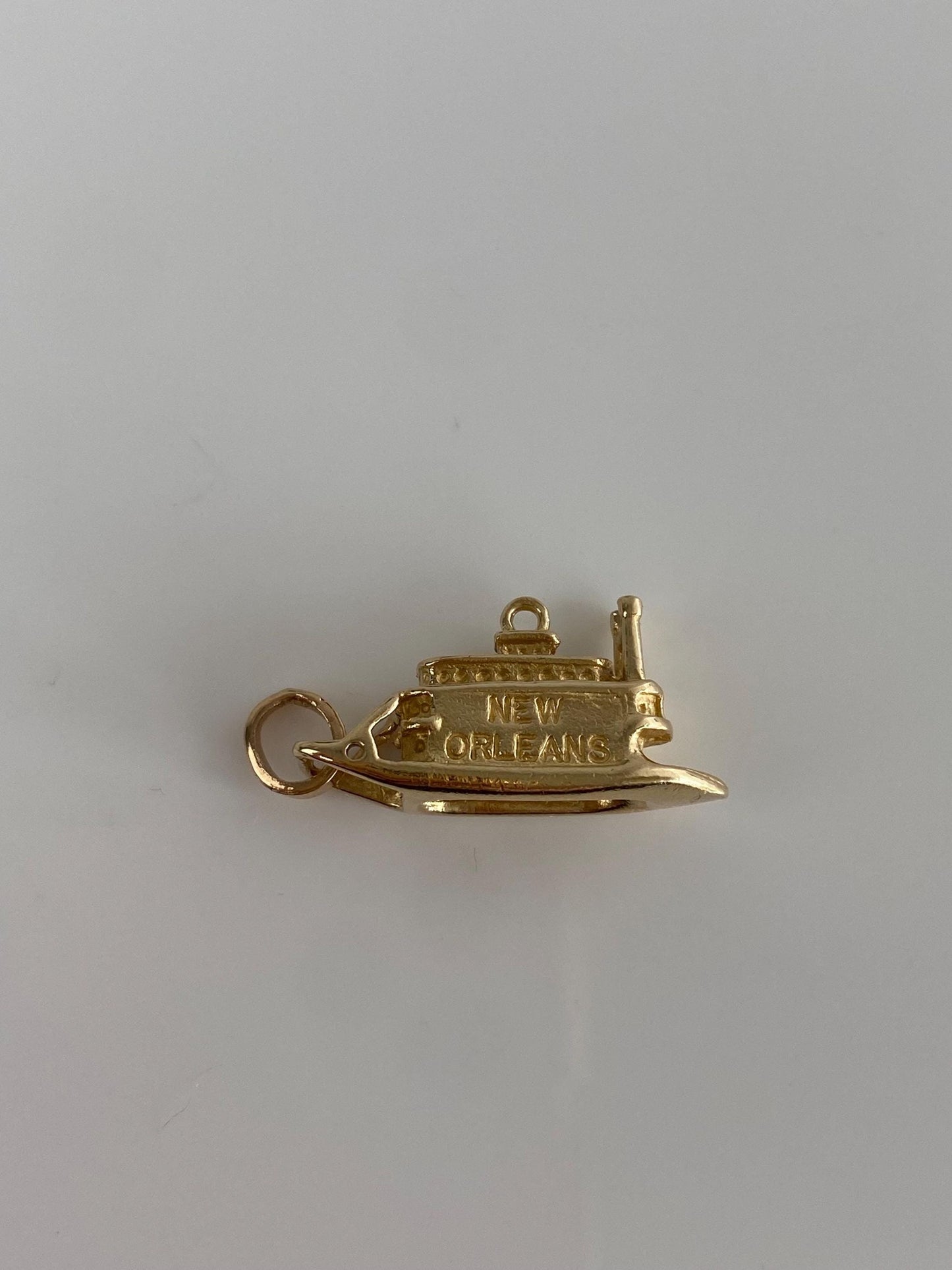 Vintage Solid 14k Yellow Gold New Orleans Tugboat Charm