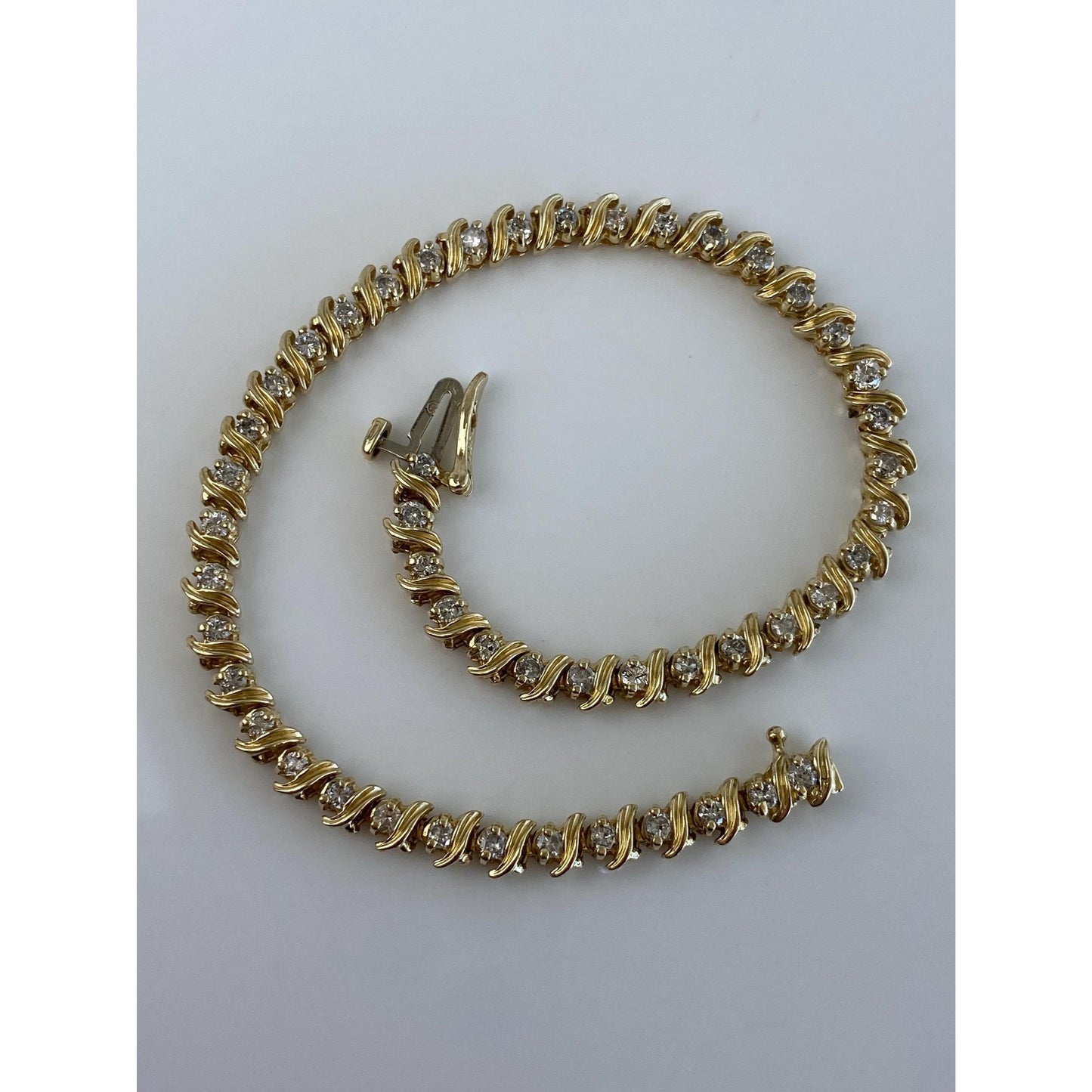 Solid 14k Yellow Gold Diamond Tennis Bracelet - 7.75 Inches