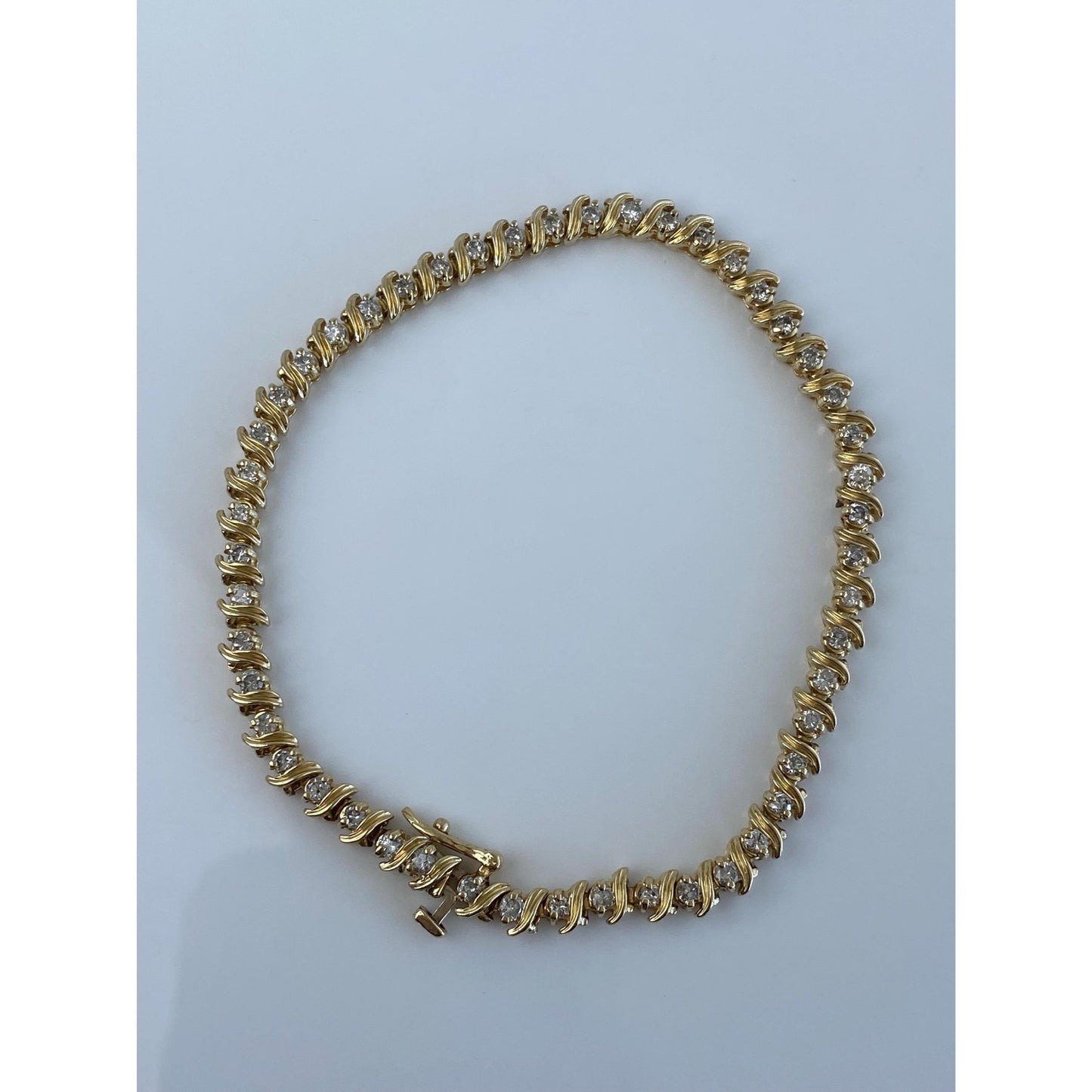 Solid 14k Yellow Gold Diamond Tennis Bracelet - 7.75 Inches