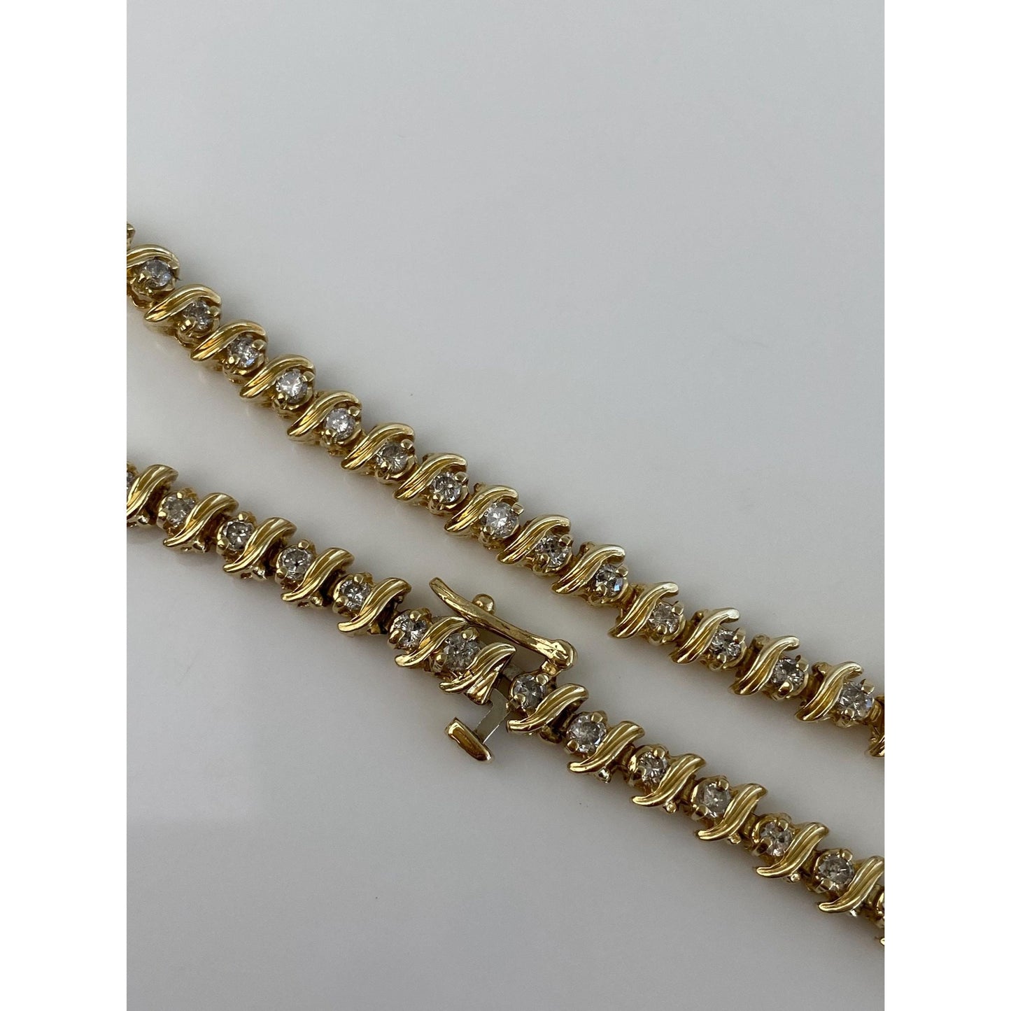 Solid 14k Yellow Gold Diamond Tennis Bracelet - 7.75 Inches