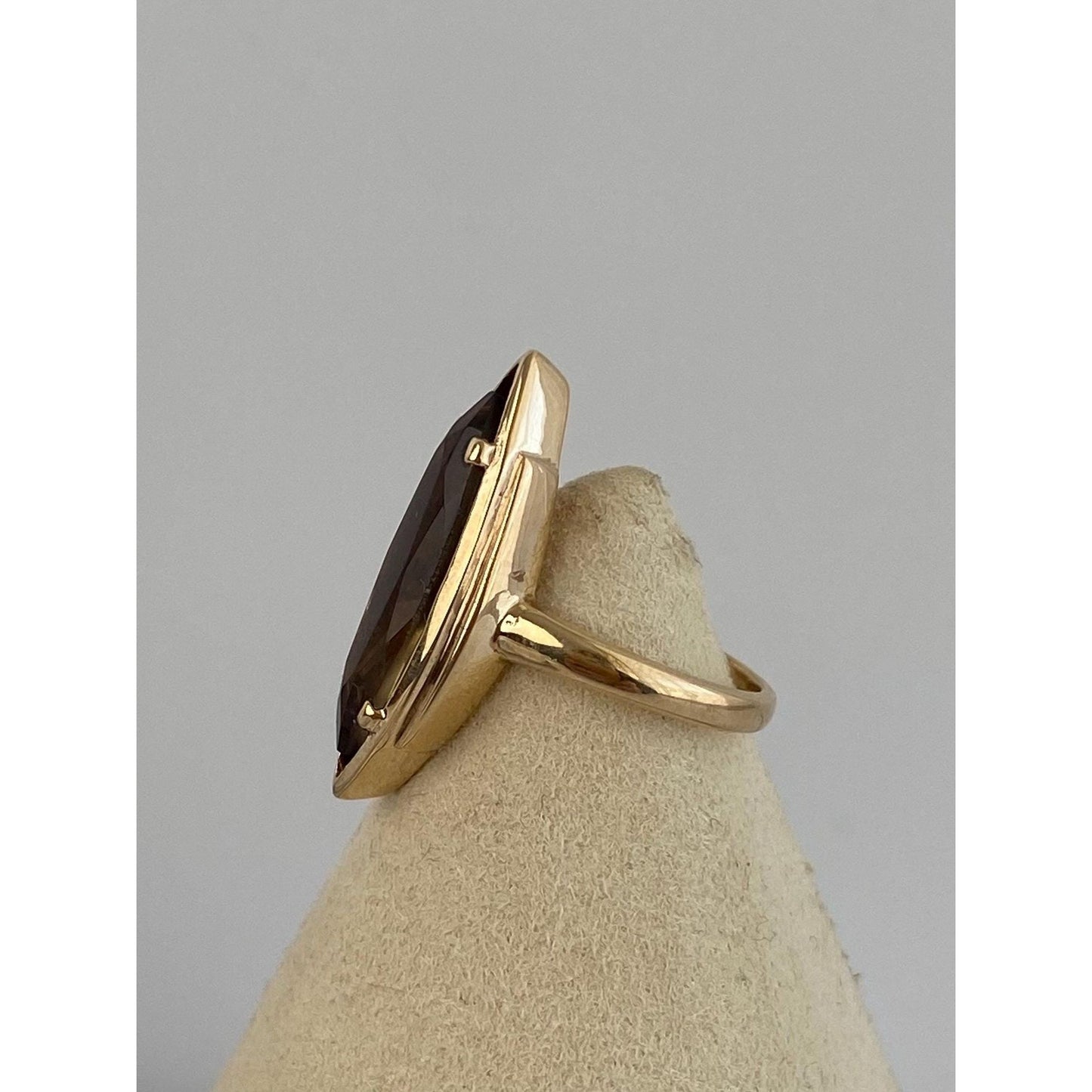 Vintage Solid 10k Yellow Gold Smokey Quartz Marquise Ring - Size 3.75
