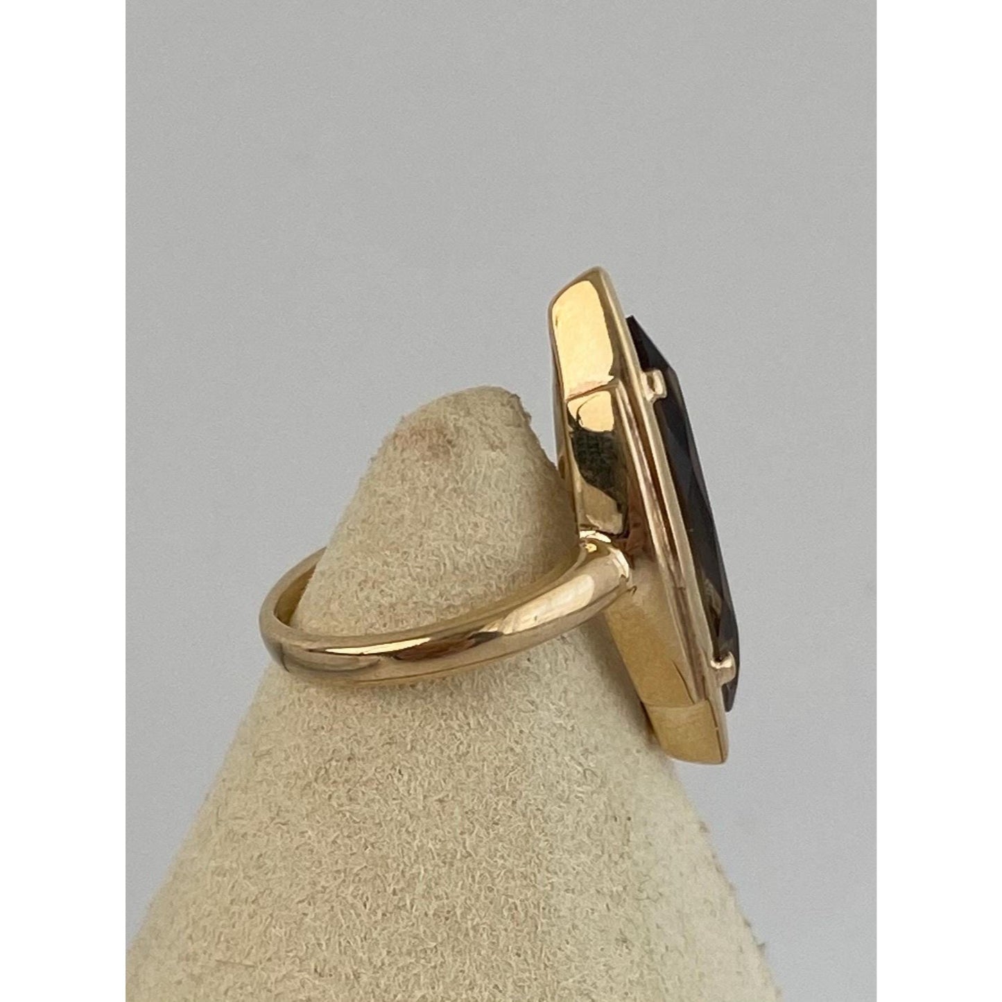 Vintage Solid 10k Yellow Gold Smokey Quartz Marquise Ring - Size 3.75
