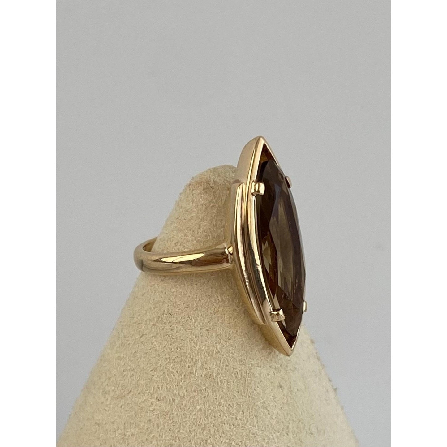 Vintage Solid 10k Yellow Gold Smokey Quartz Marquise Ring - Size 3.75