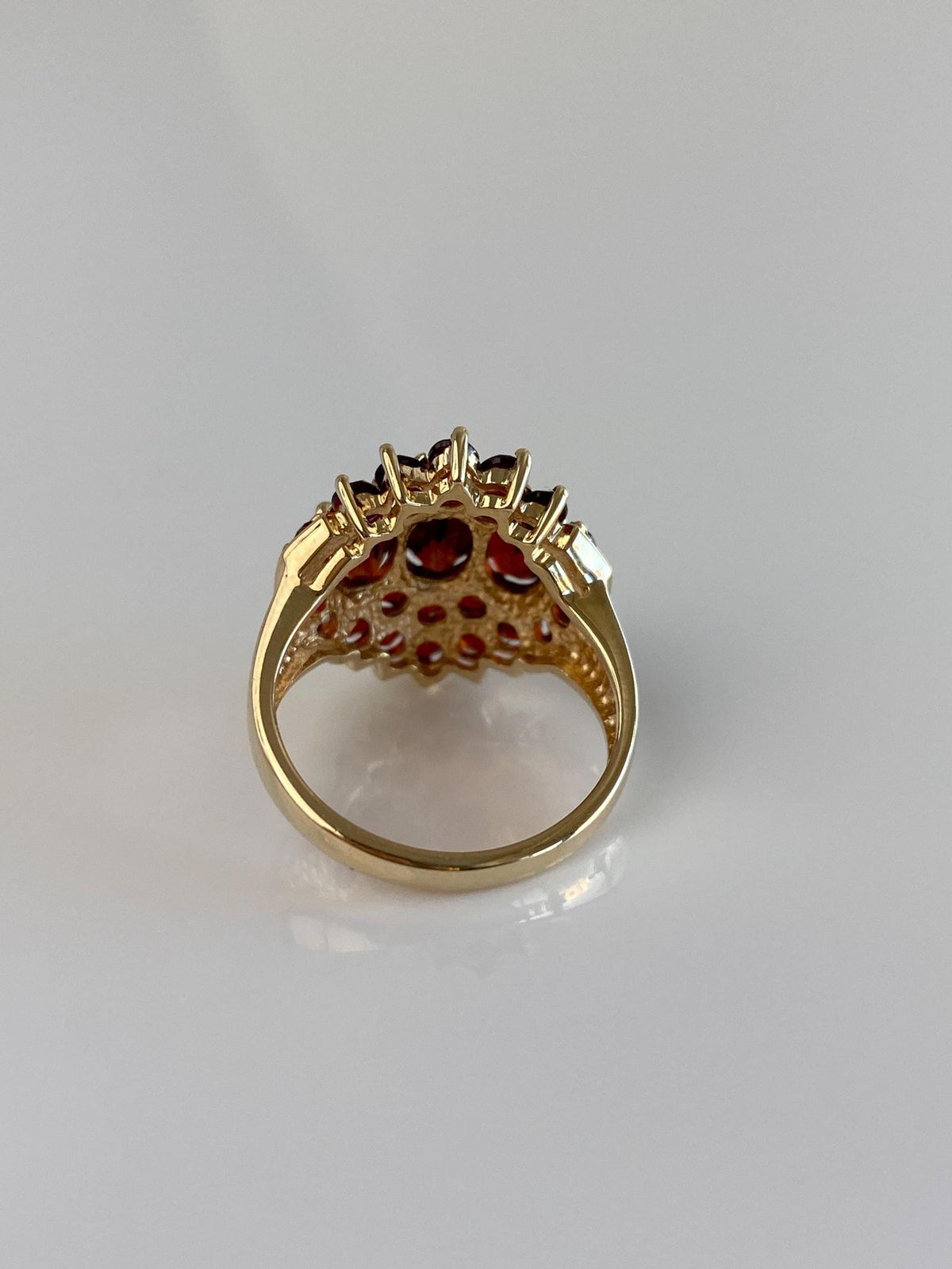 Vintage Solid 10k Yellow Gold Garnet Cluster Ring - Size 4.75