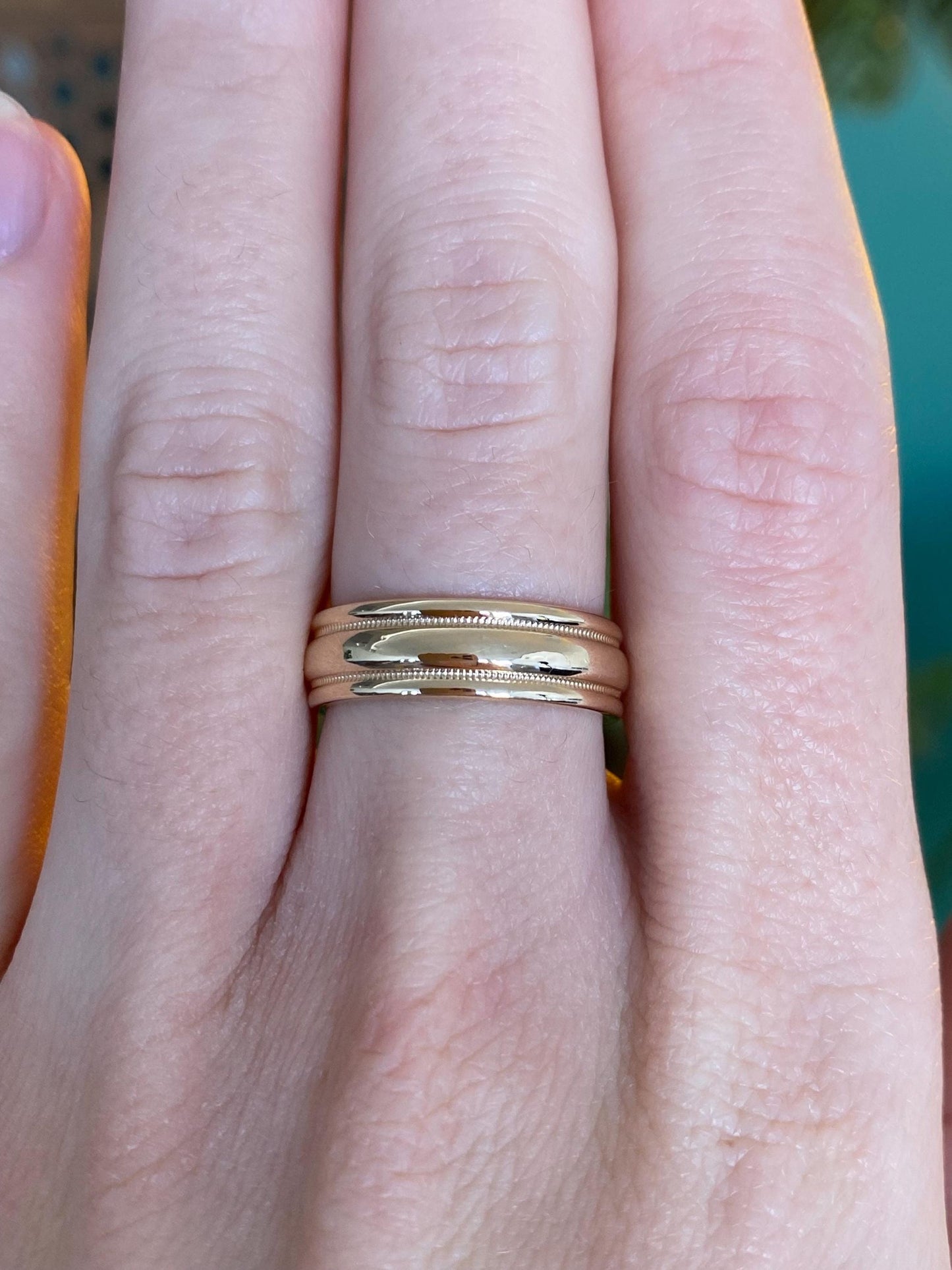 Vintage Solid 14k Yellow Gold Lined Miligrain Ring Band - Size 6.25