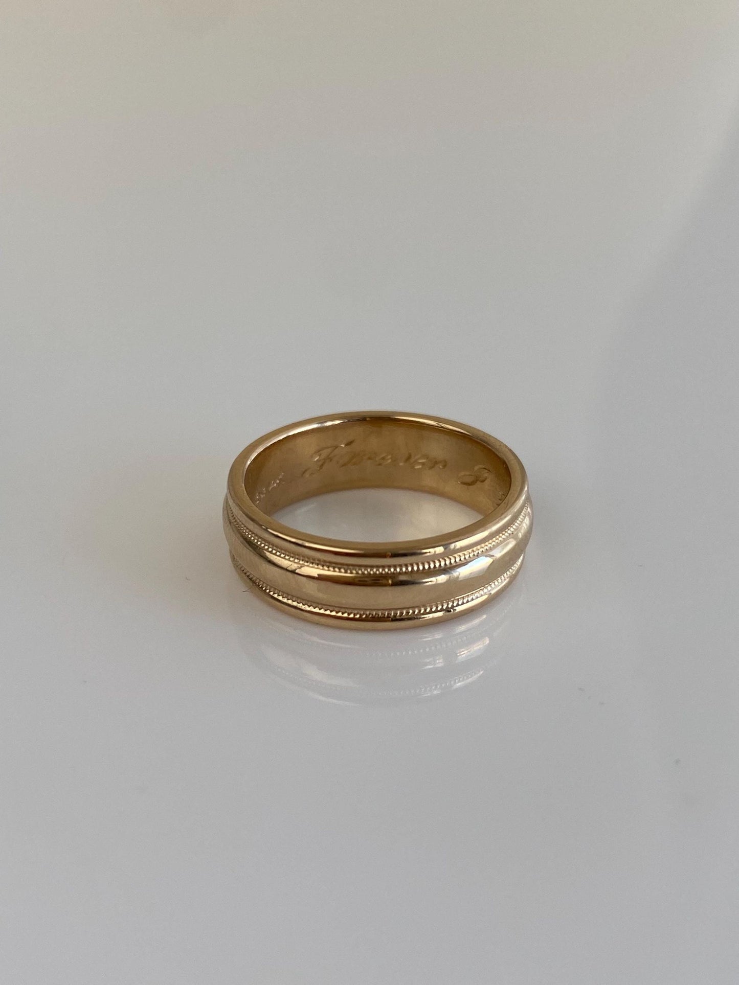Vintage Solid 14k Yellow Gold Lined Miligrain Ring Band - Size 6.25