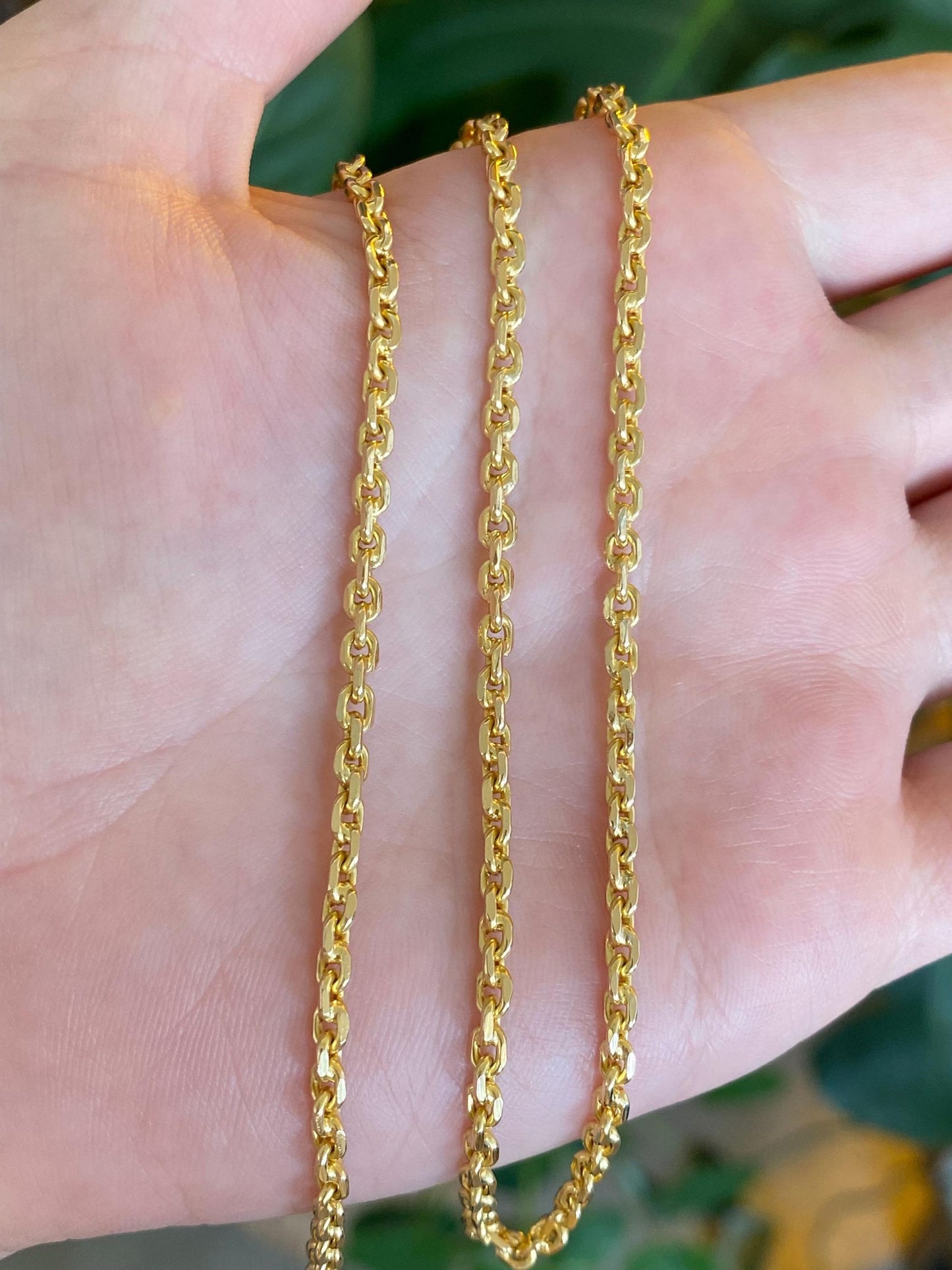 Vintage Solid 18k Yellow Gold Rounded Biker Link Chain Necklace - 16 inches
