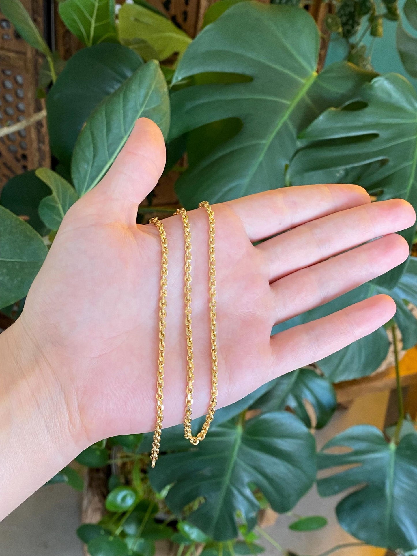Vintage Solid 18k Yellow Gold Rounded Biker Link Chain Necklace - 16 inches