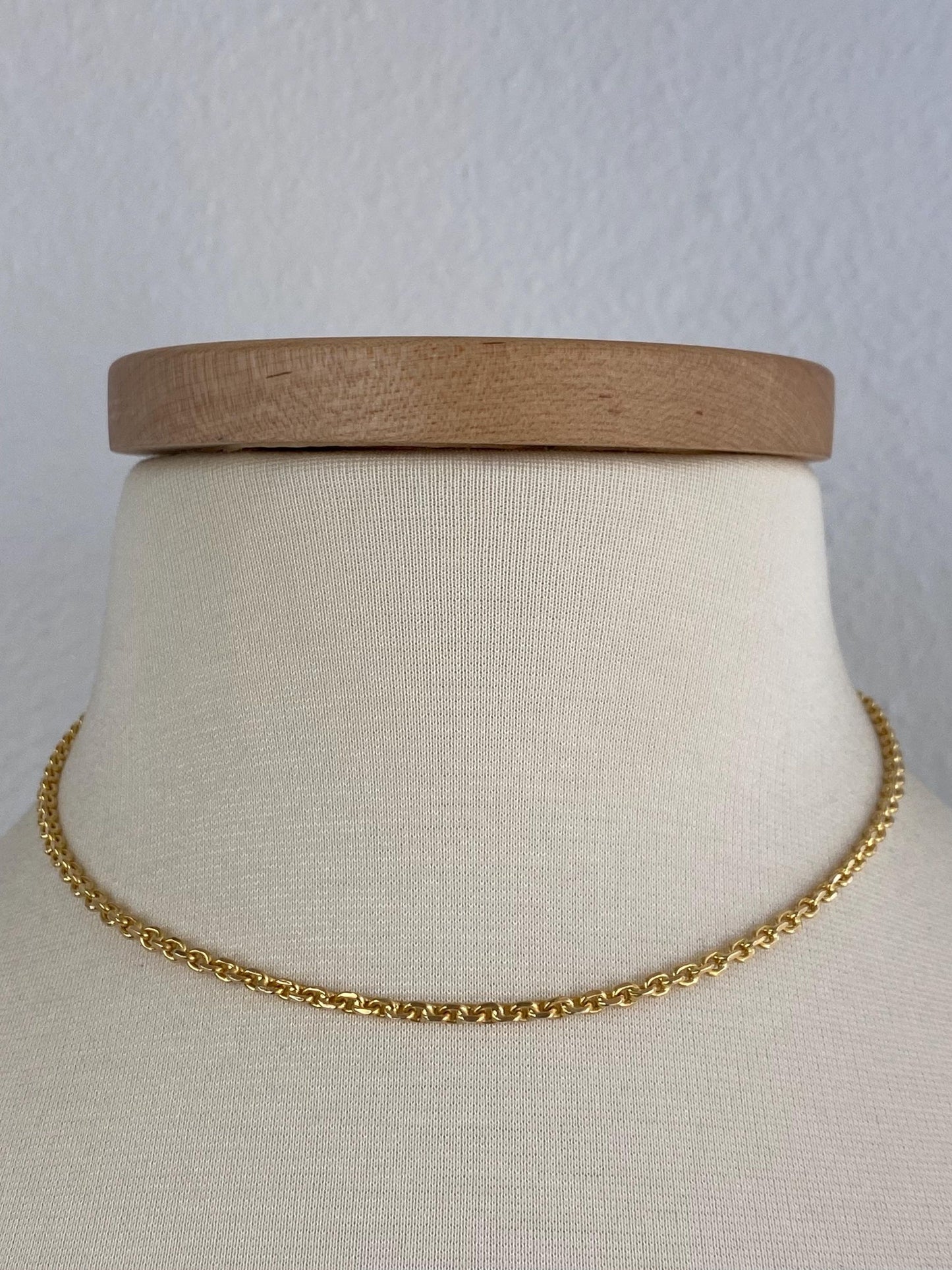 Vintage Solid 18k Yellow Gold Rounded Biker Link Chain Necklace - 16 inches